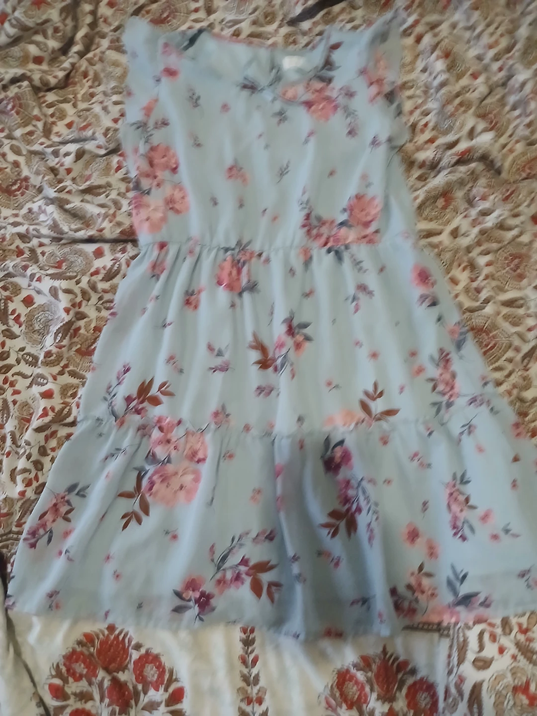 Light Blue Floral Tiered Dress