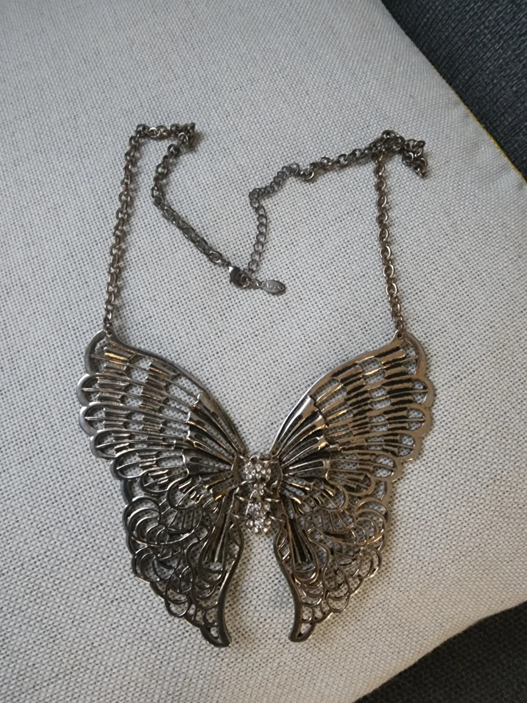 Silver Tone Butterfly Statement Necklace