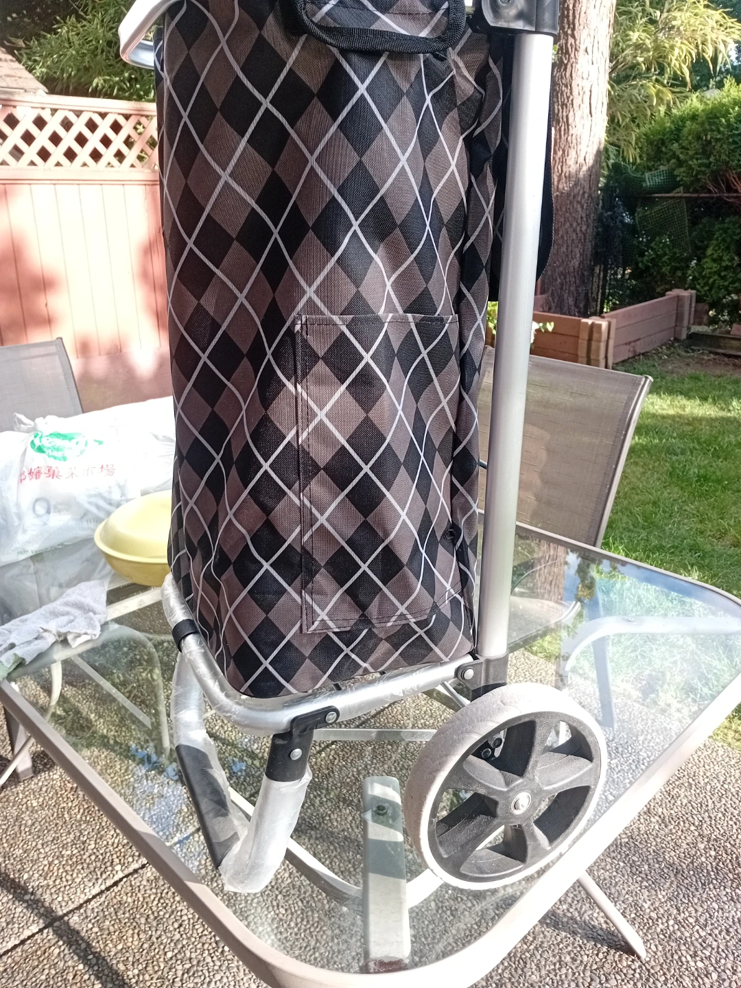 Shopping Cart with Black, Brown, and White Diamond Pattern - photo 4