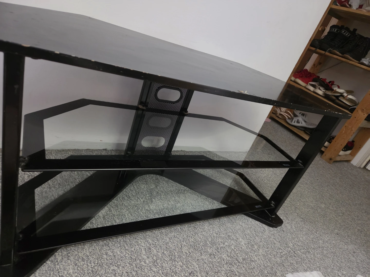 Black TV Stand with Glass Shelves