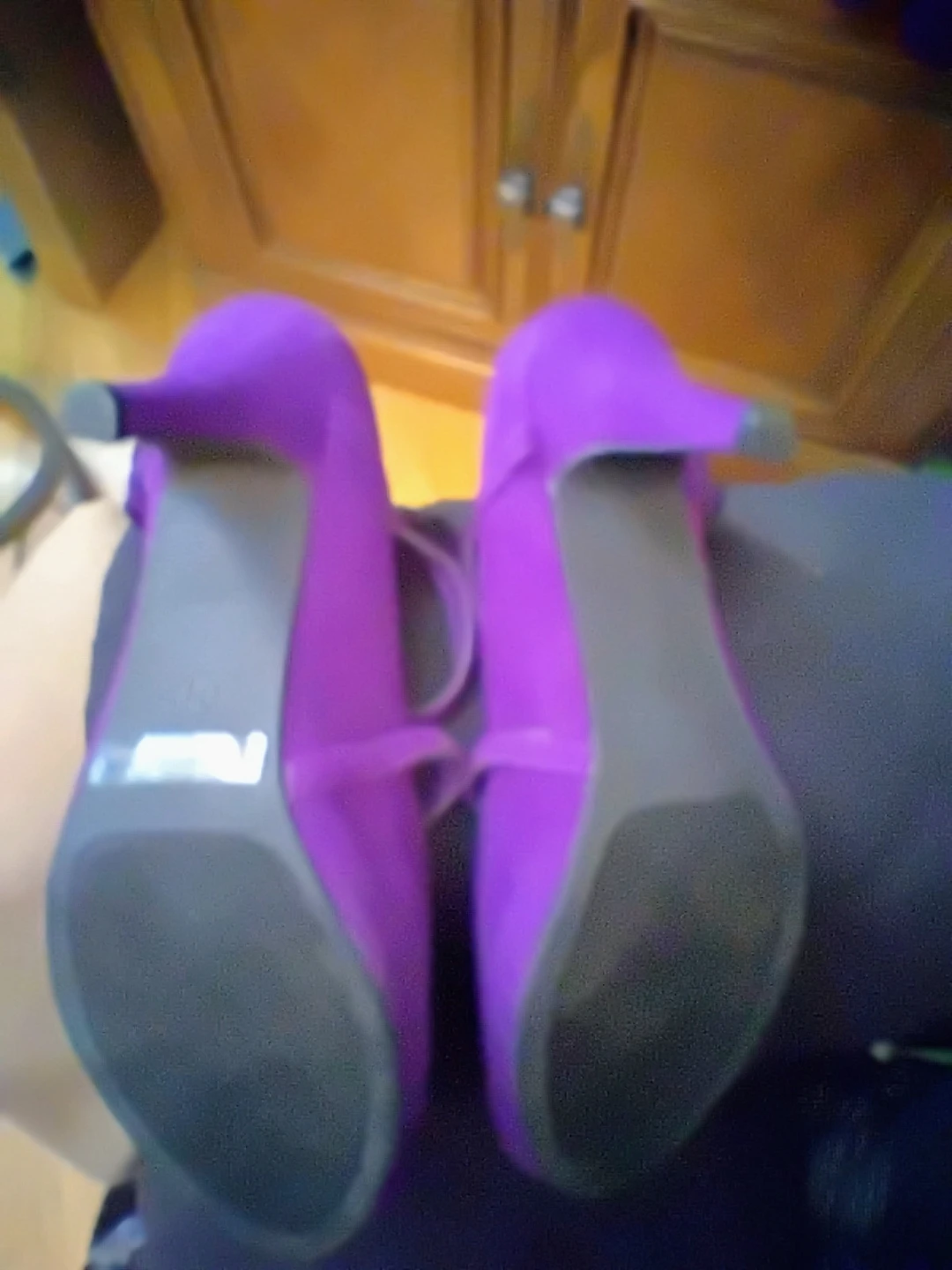 Purple Peep-Toe Heels with Rhinestone Flower Detail - photo 4