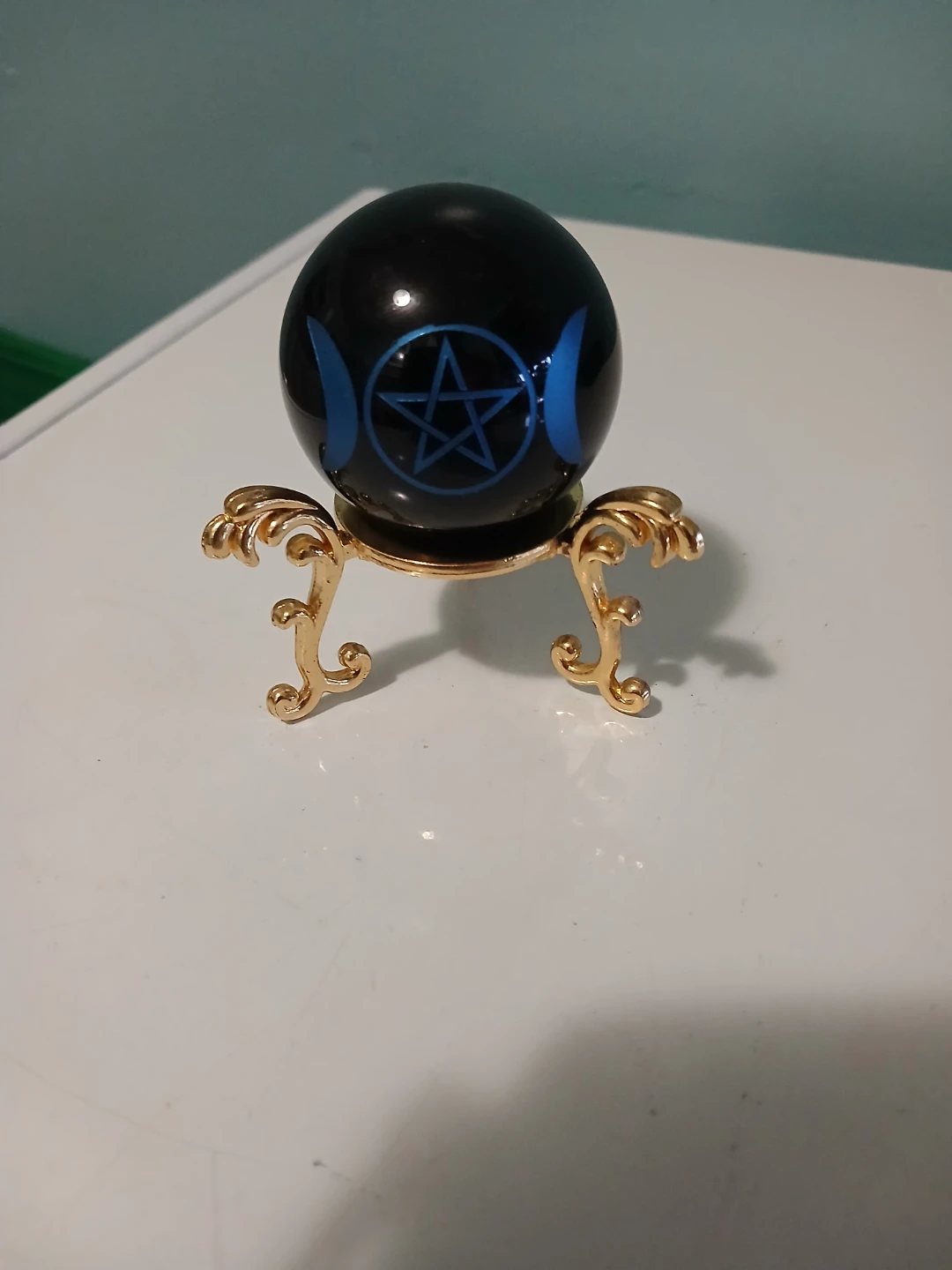 Black Crystal Ball with Pentacle and Triple Moon Stand - photo 3