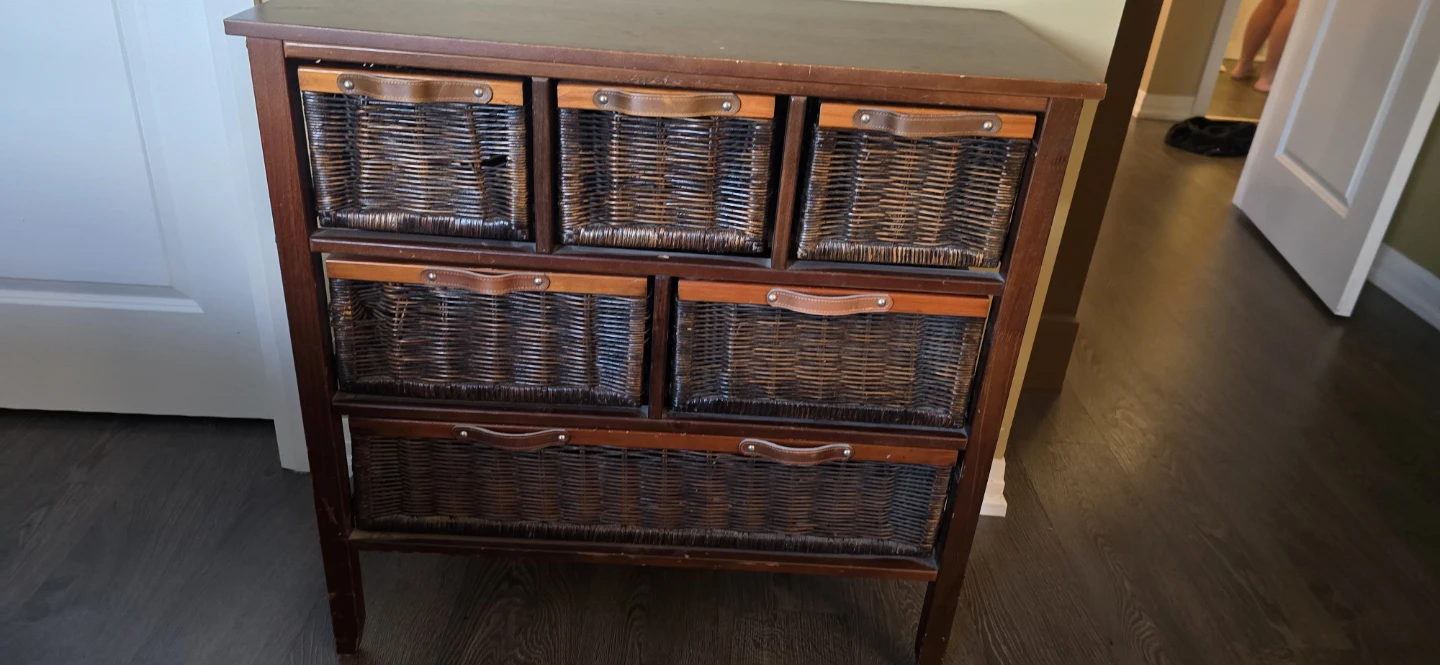 Wooden Chest of Drawers with Wicker Baskets
