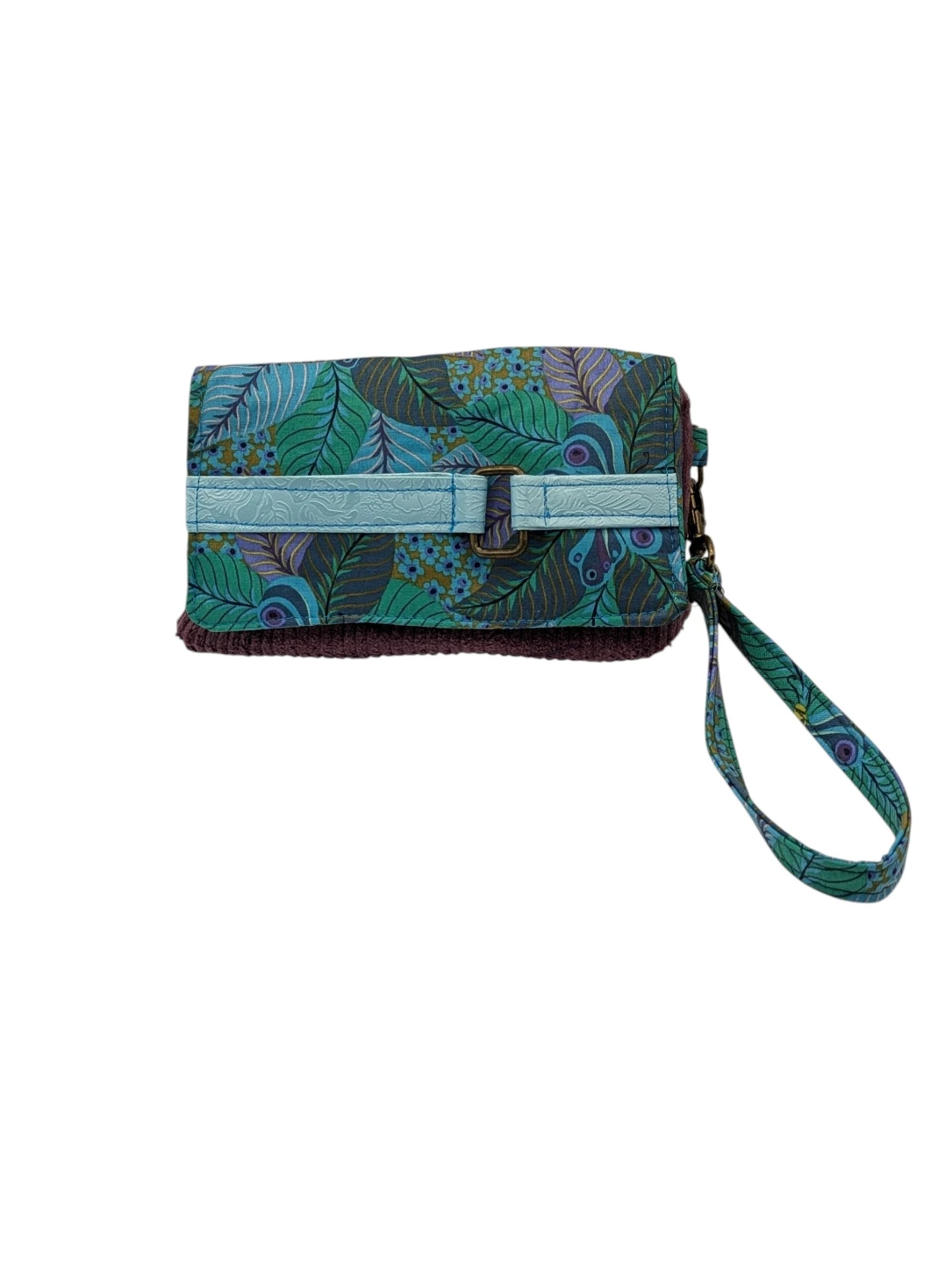 Handmade Limited Edition Purple Foiilage Wristlet Pouch