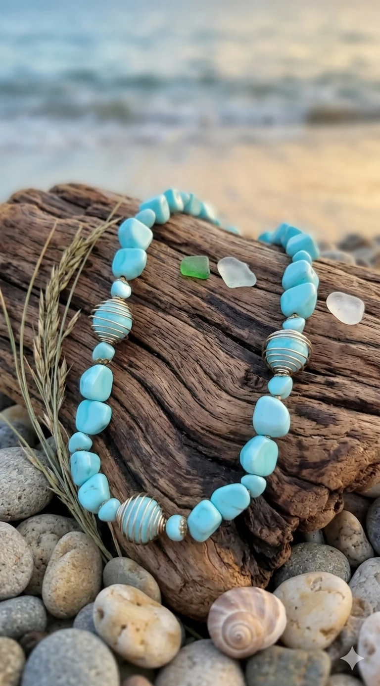 Turquoise Bead Necklace with Silver Accents