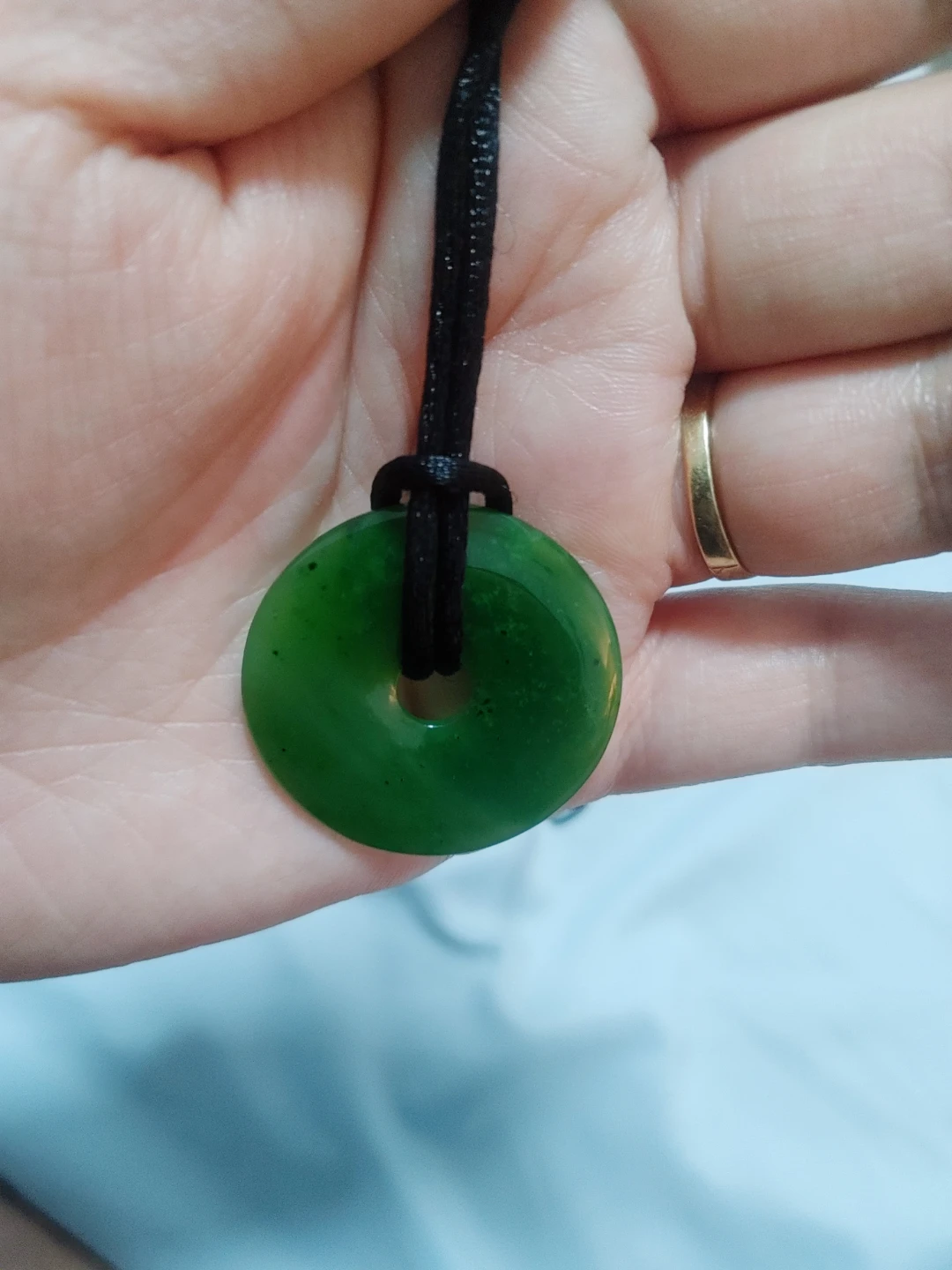 Green Jade Donut Pendant Necklace