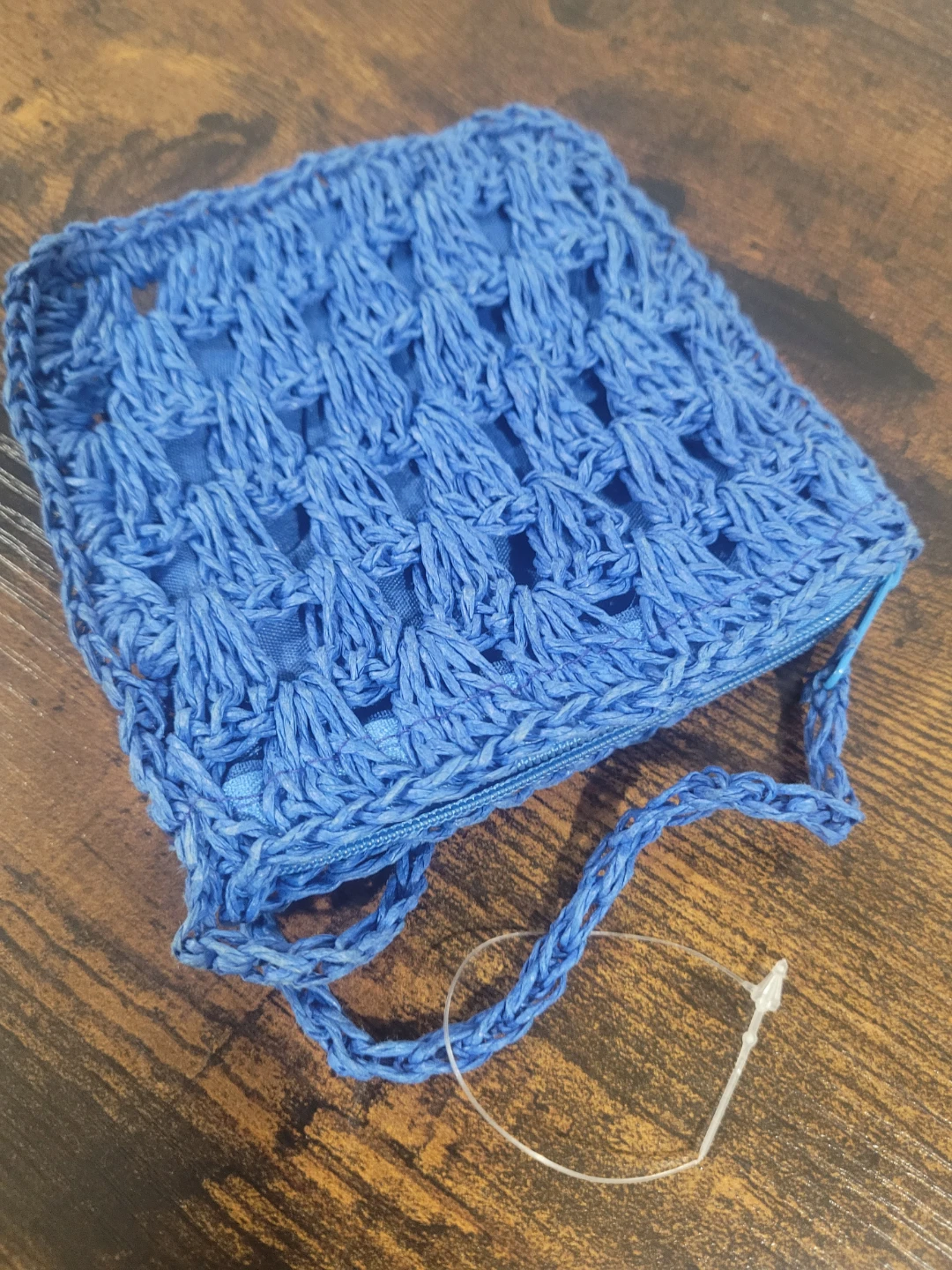 Blue Crochet Pouch with Strap