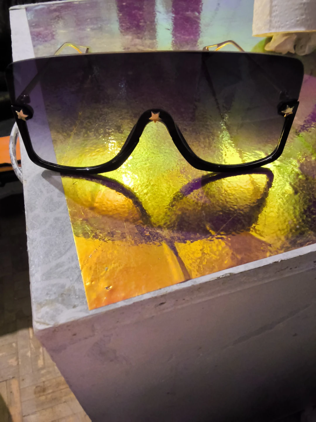 Oversized Shield Sunglasses with Star Accents