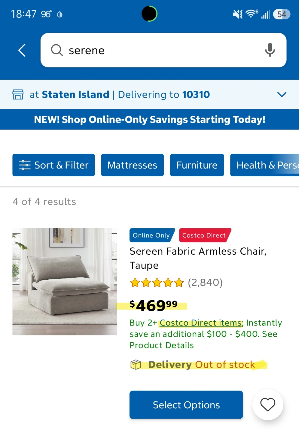 Serene Fabric Armless Chair - Taupe