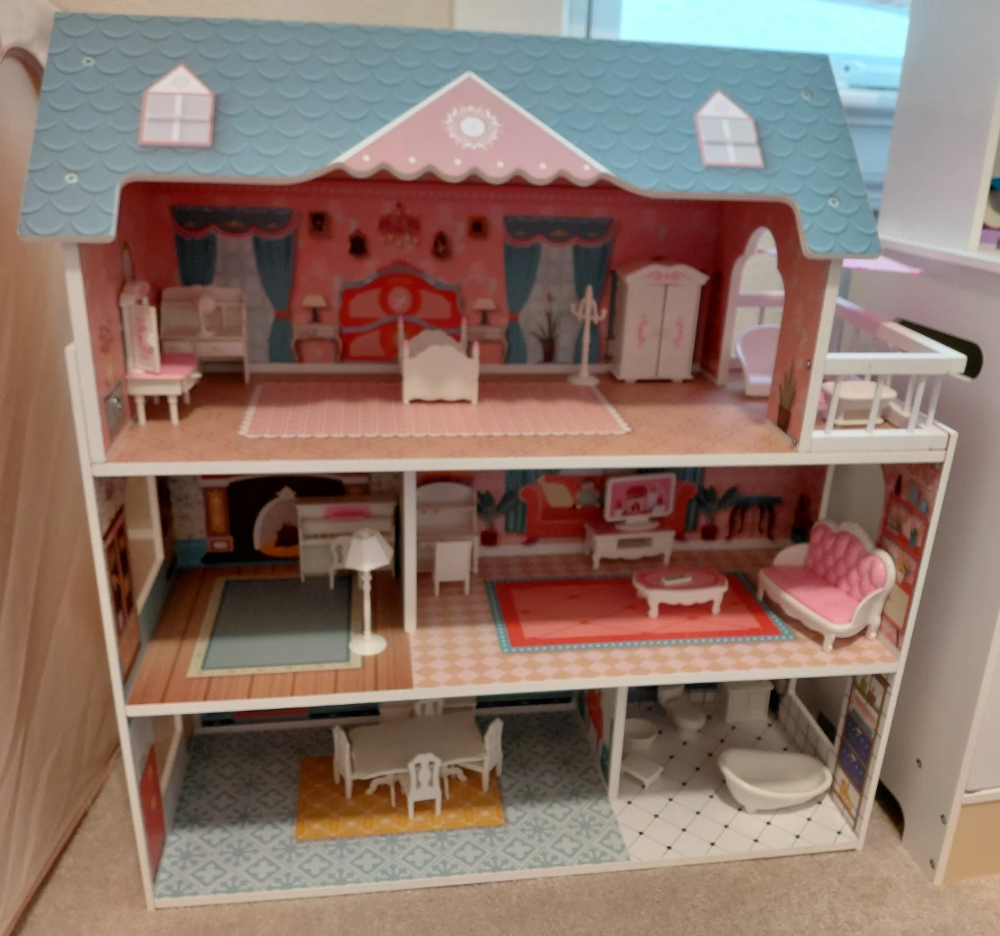 Wooden Dollhouse with Furniture