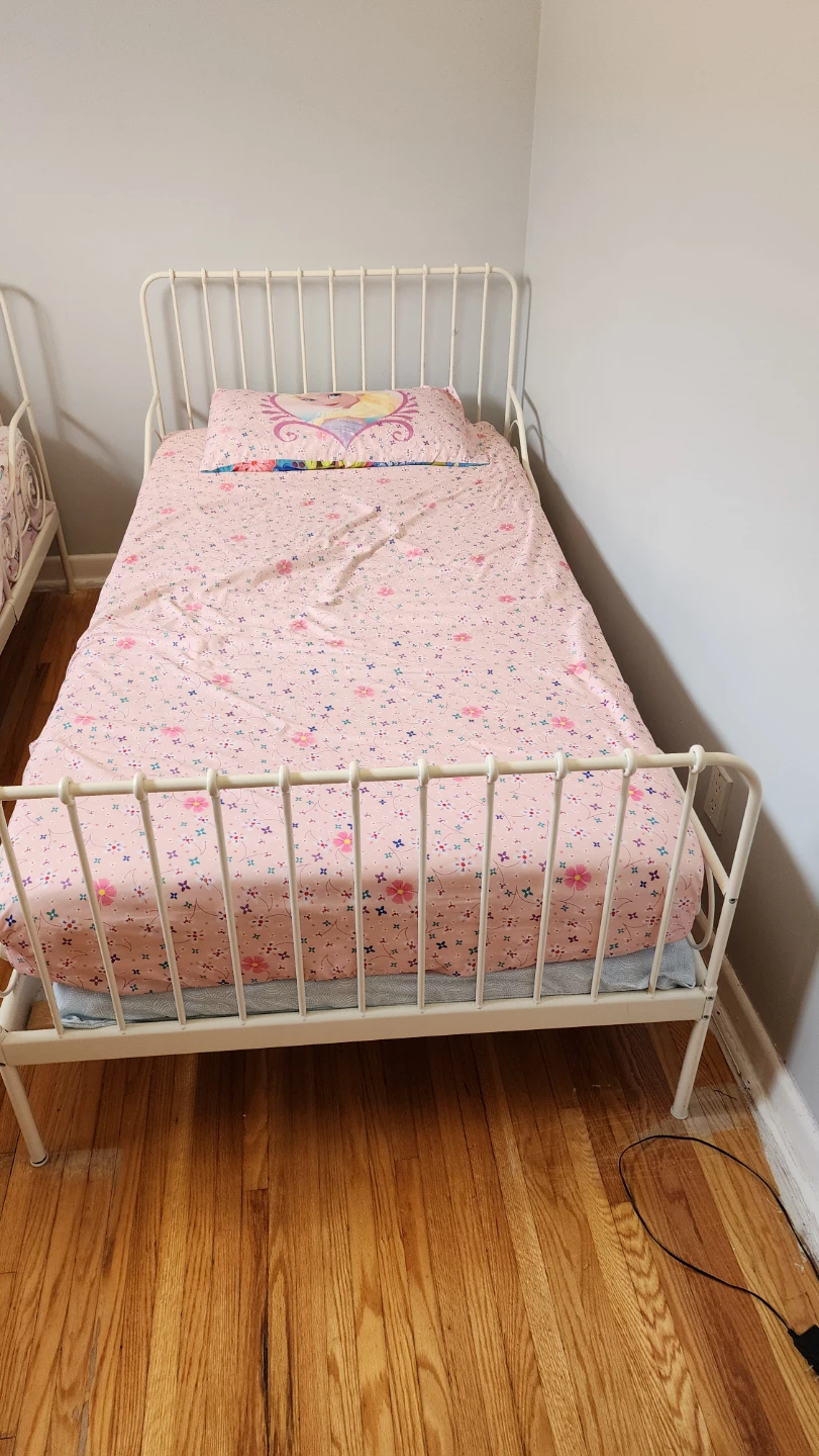 White Metal Twin Bed Frame with Slatted Base
