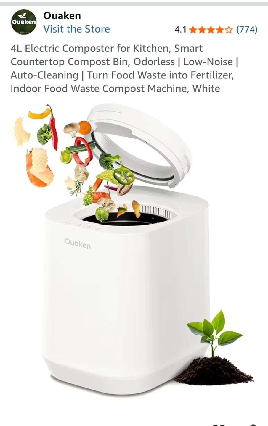 Ouaken 4L Electric Countertop Composter - White - photo 3