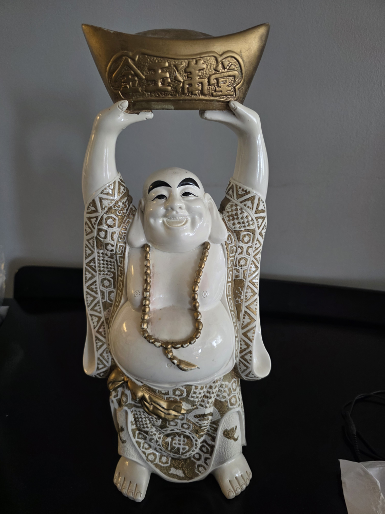 Happy Buddha Figurine with Gold Ingot