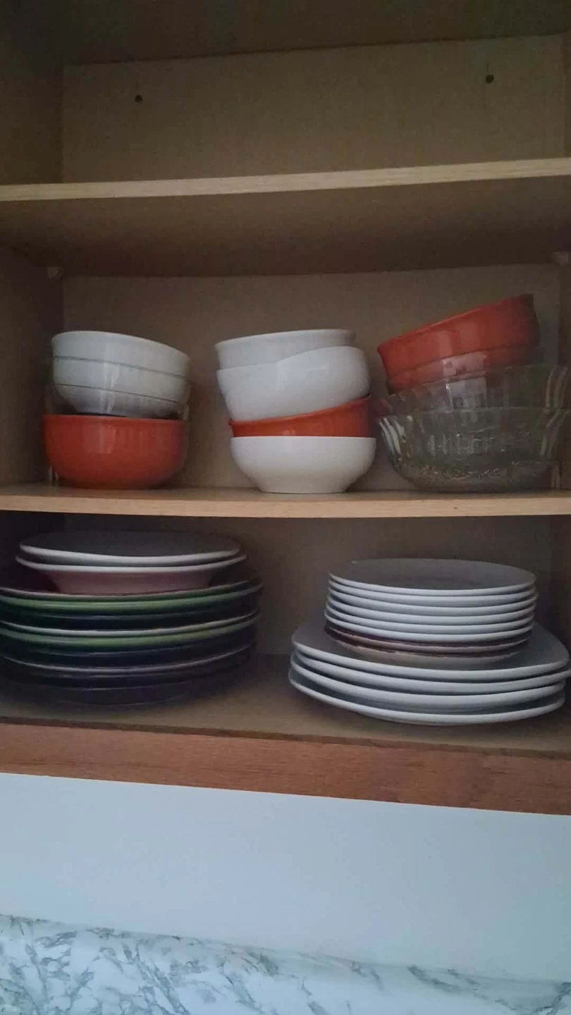 Set of Glass Tumblers and Orange Mug