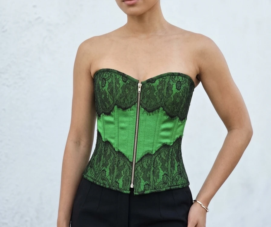 Green Lace Corset with Zipper