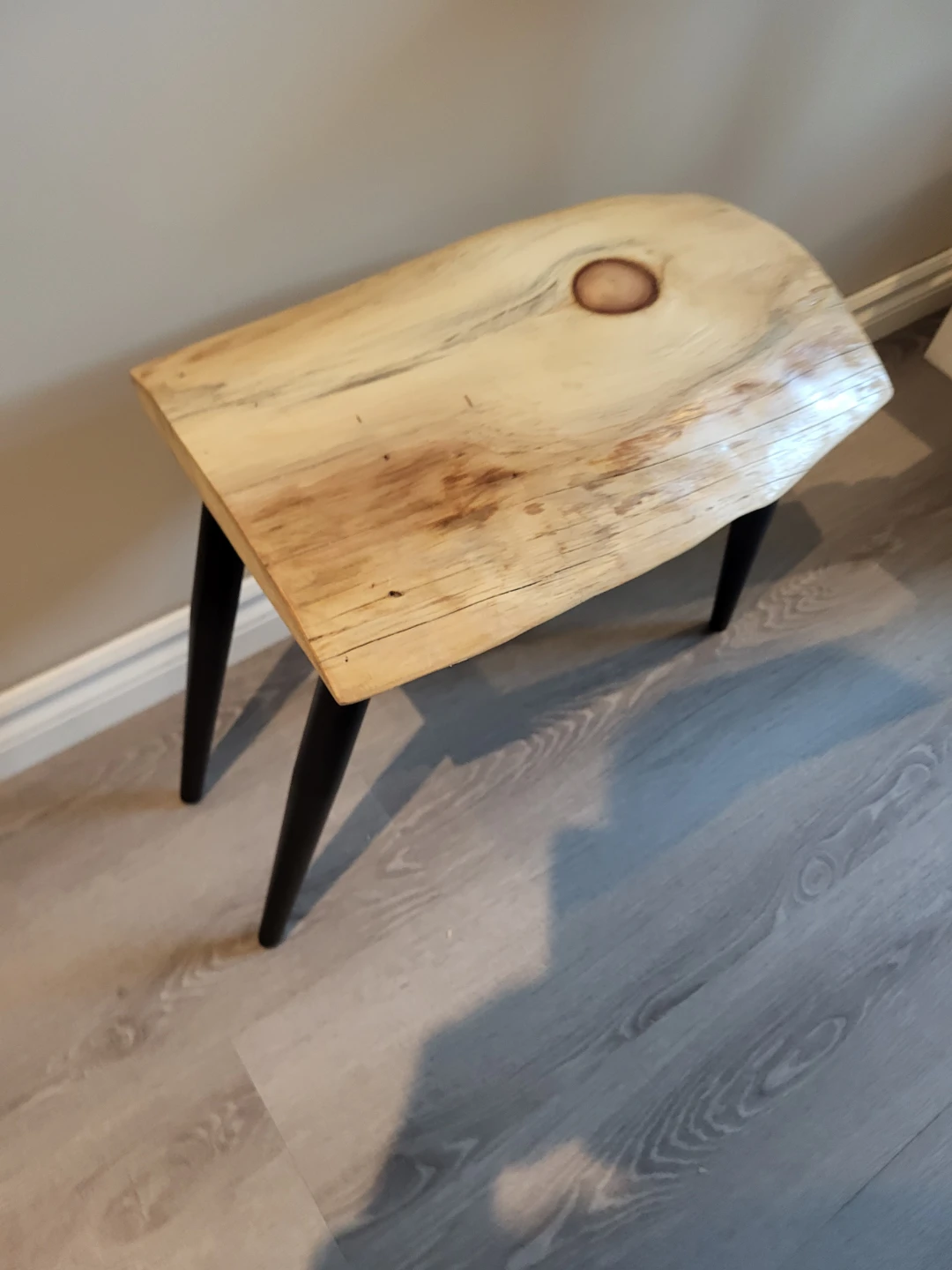 Small Live Edge Wood Plant Stand with Black Legs