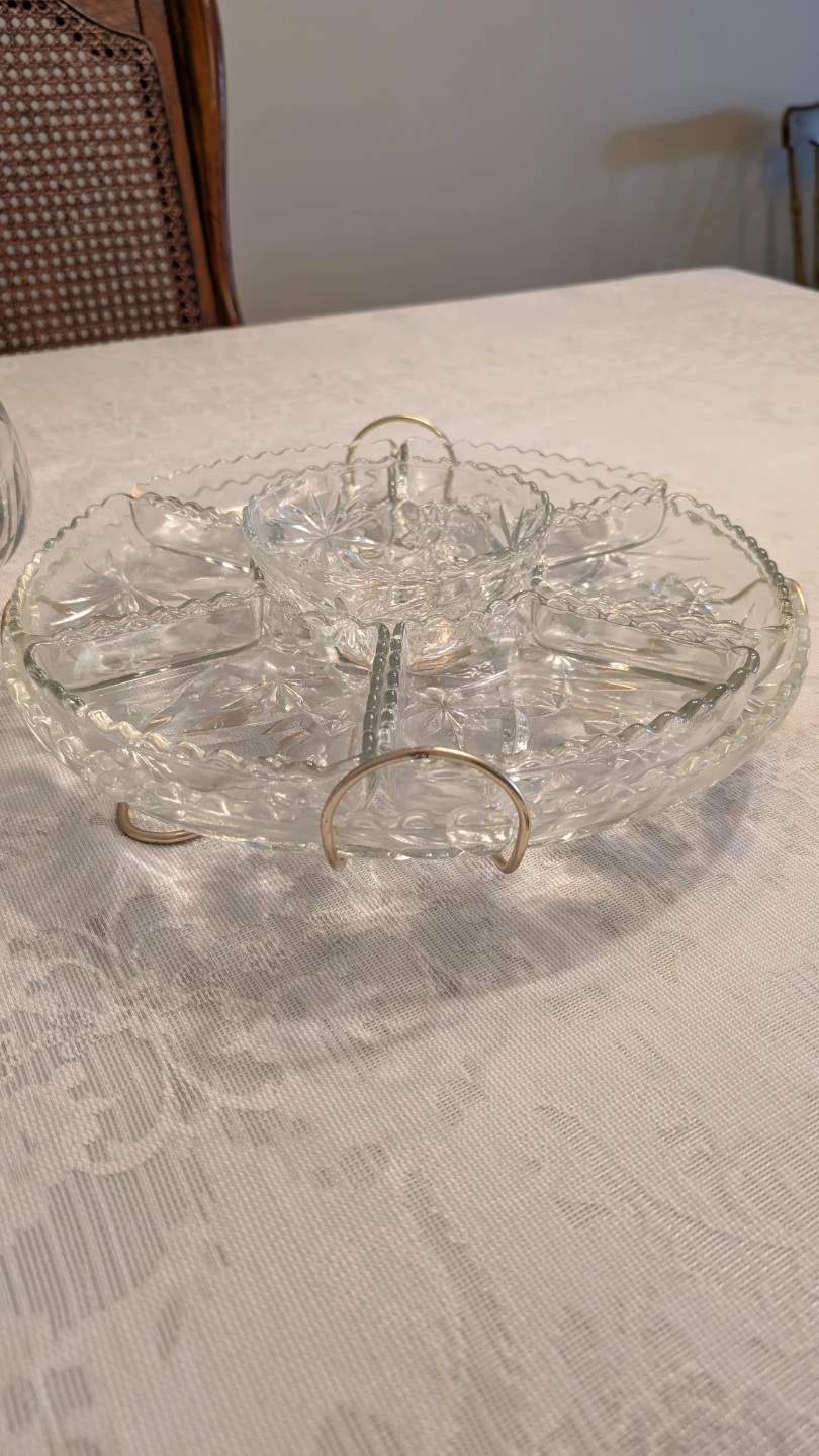 Crystal Divided Serving Platter with Center Bowl