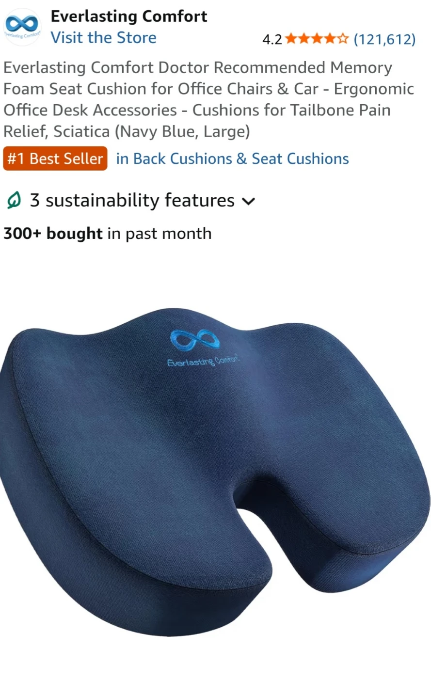 Everlasting Comfort Black Large Seat Cushion