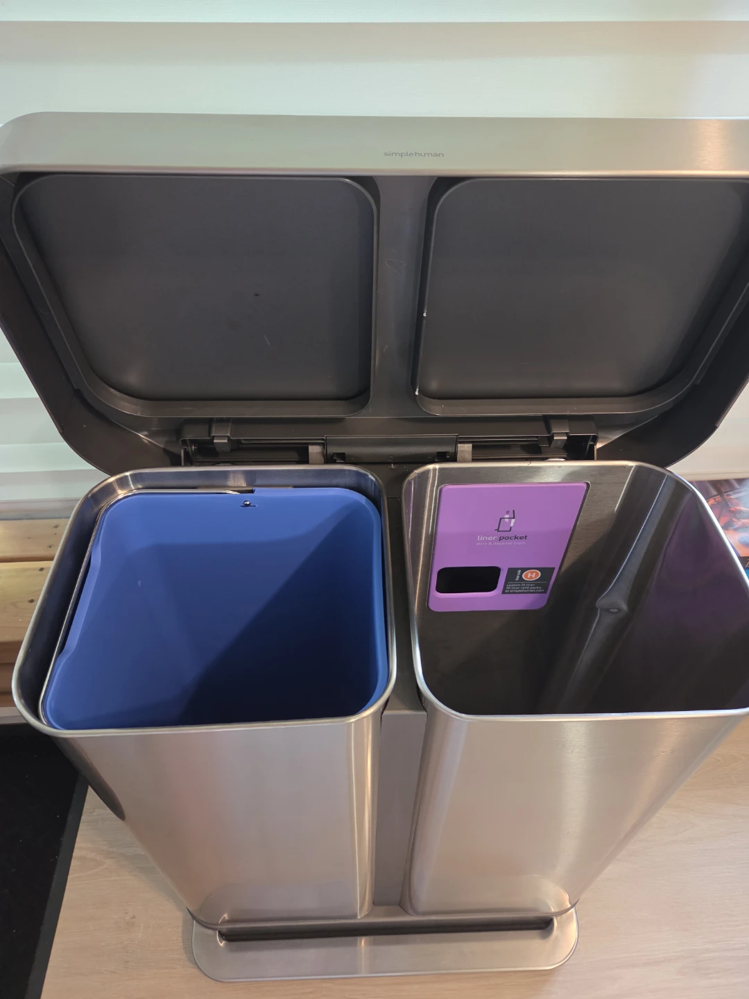 Simplehuman 58L Dual Compartment Stainless Steel Kitchen Bin - photo 2