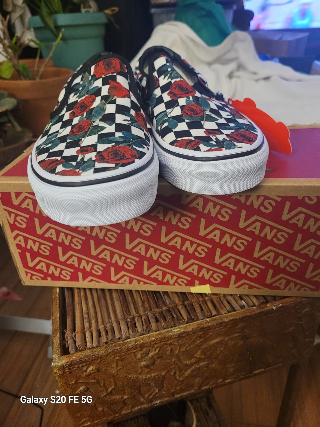 Vans Classic Slip-On Rose Checkerboard Shoes