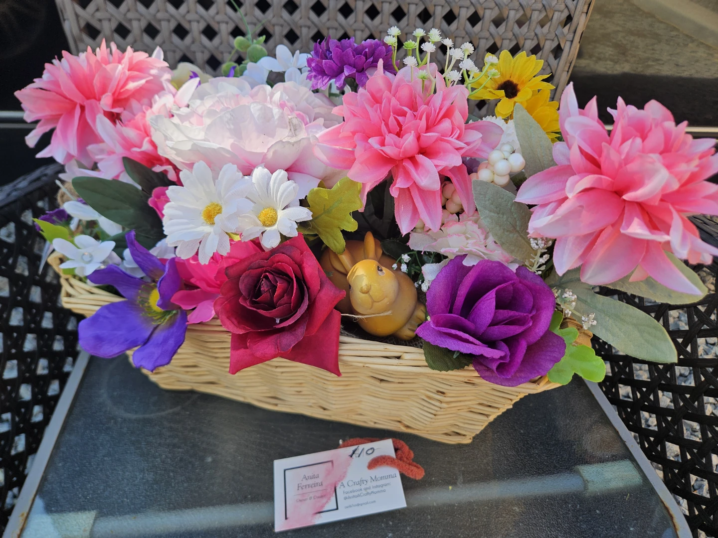 Artificial Flower Arrangement in Wicker Basket