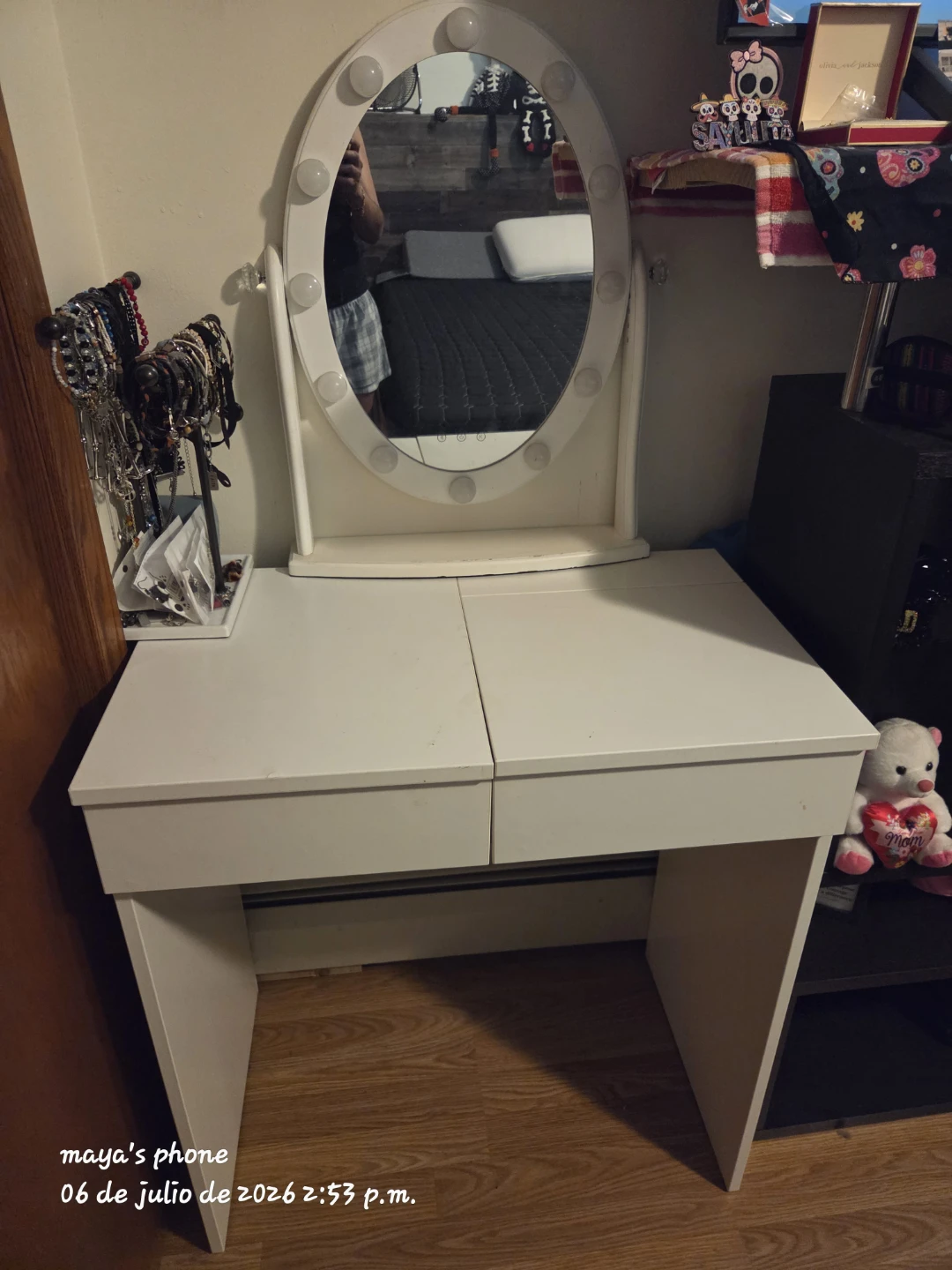 White Vanity Desk with Lighted Mirror
