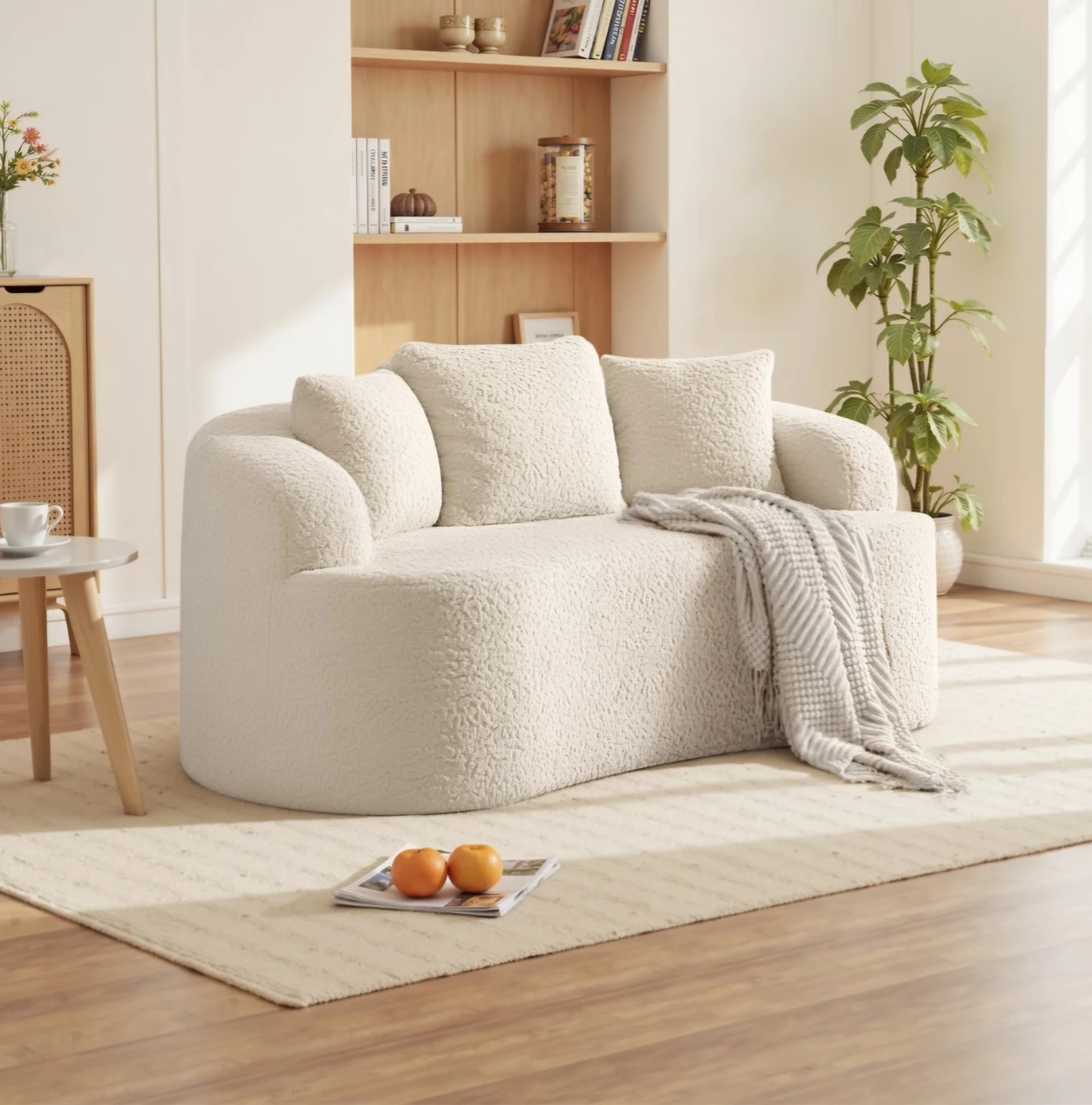 Cream Teddy Bear Fabric Loveseat Sofa