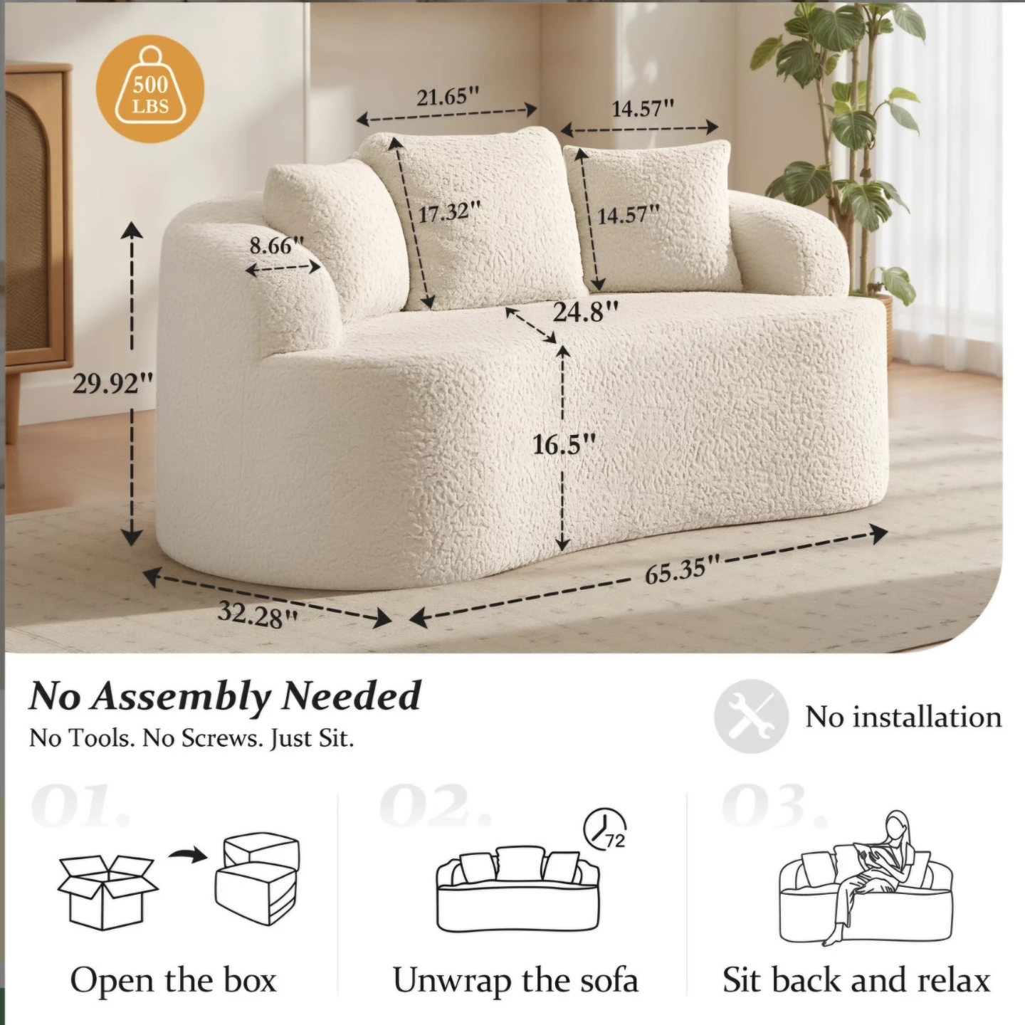 Cream Teddy Bear Fabric Loveseat Sofa - photo 2