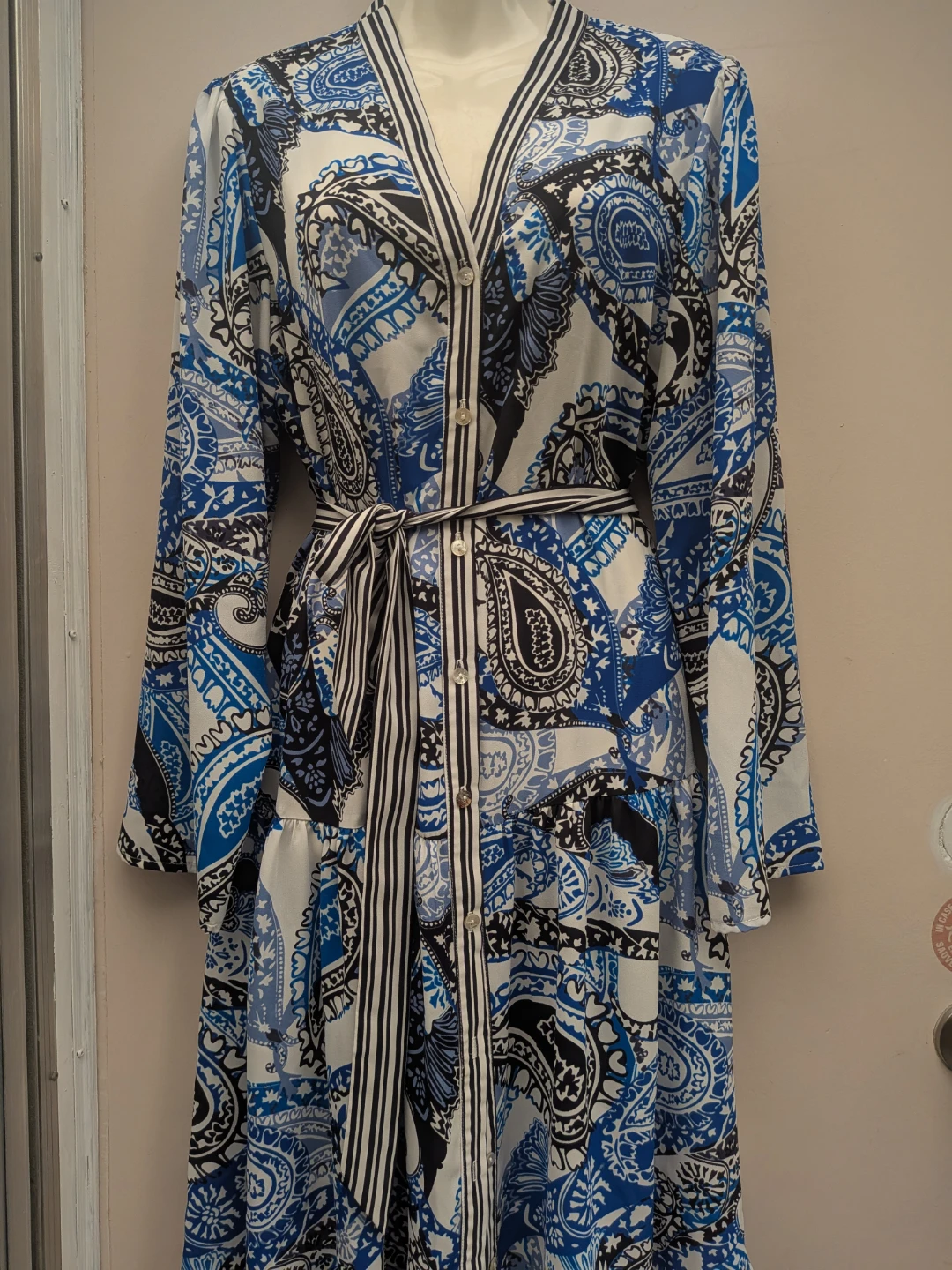 Blue Paisley Print Maxi Dress with Belt sz 12 Medium - photo 2