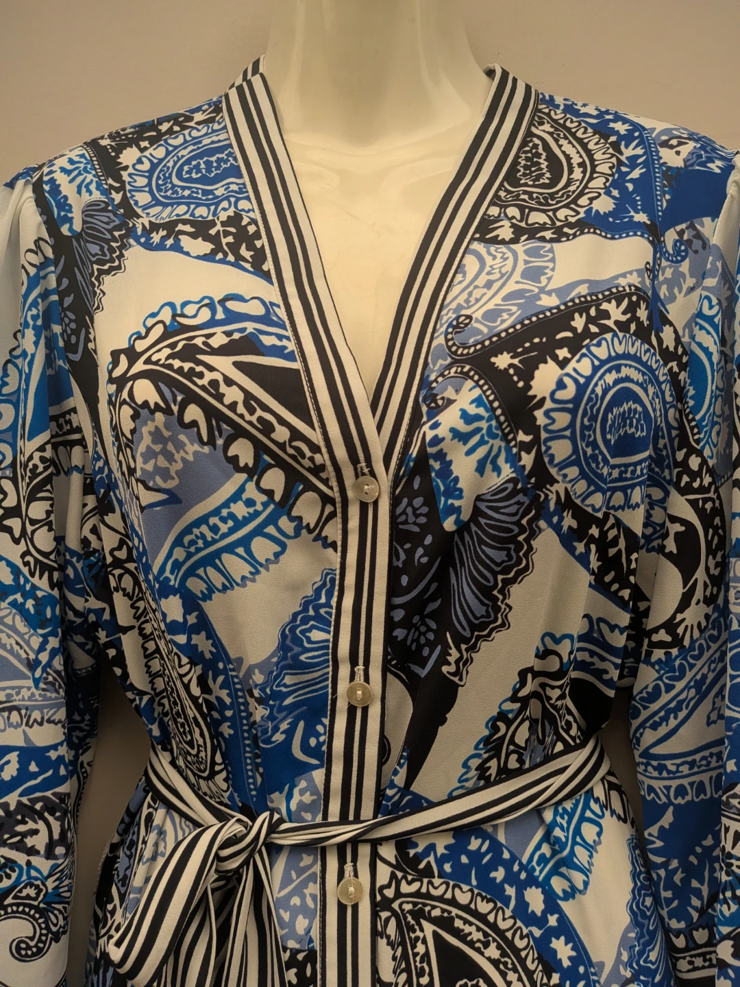 Blue Paisley Print Maxi Dress with Belt sz 12 Medium - photo 4