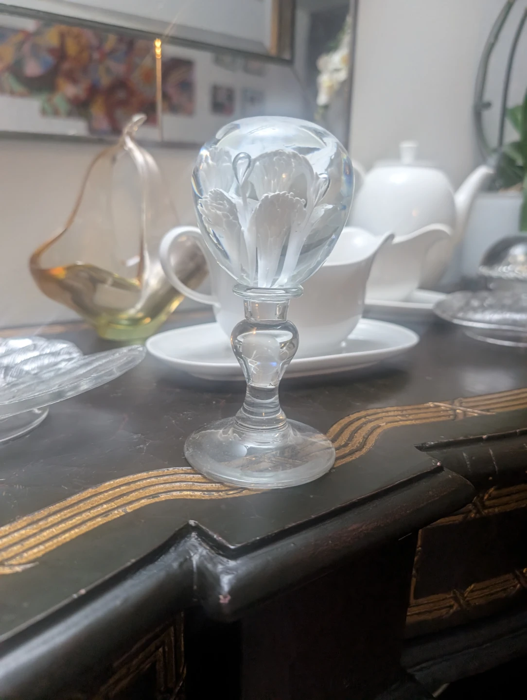 Glass Decorative Sphere with Flower Design