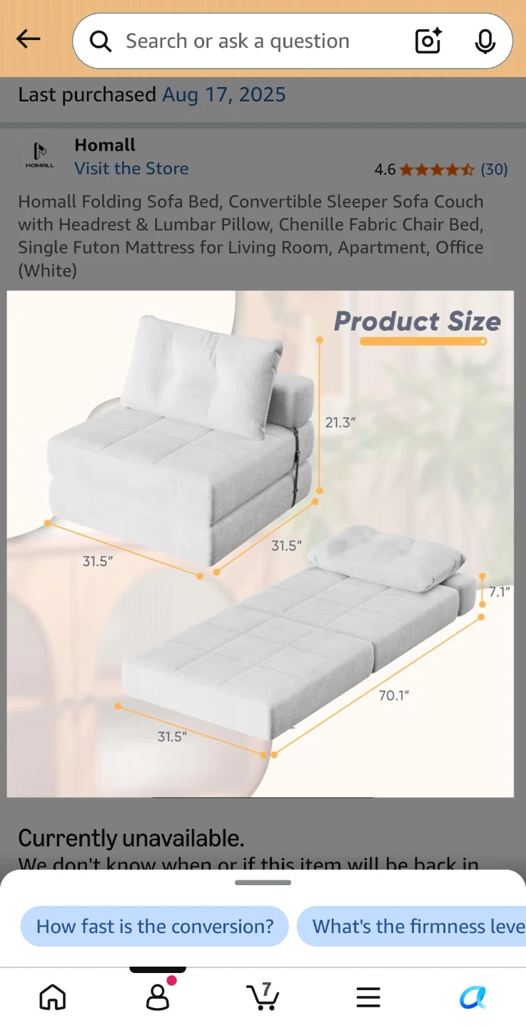 FREE Folding Sofa Bed Chair - White - photo 2