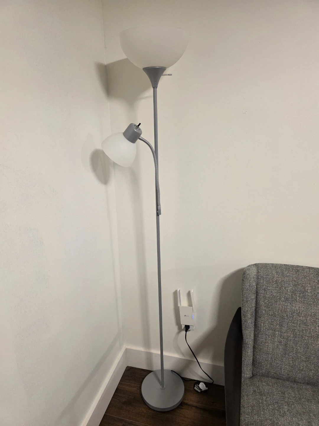 Grey Floor Lamp with Adjustable Reading Light