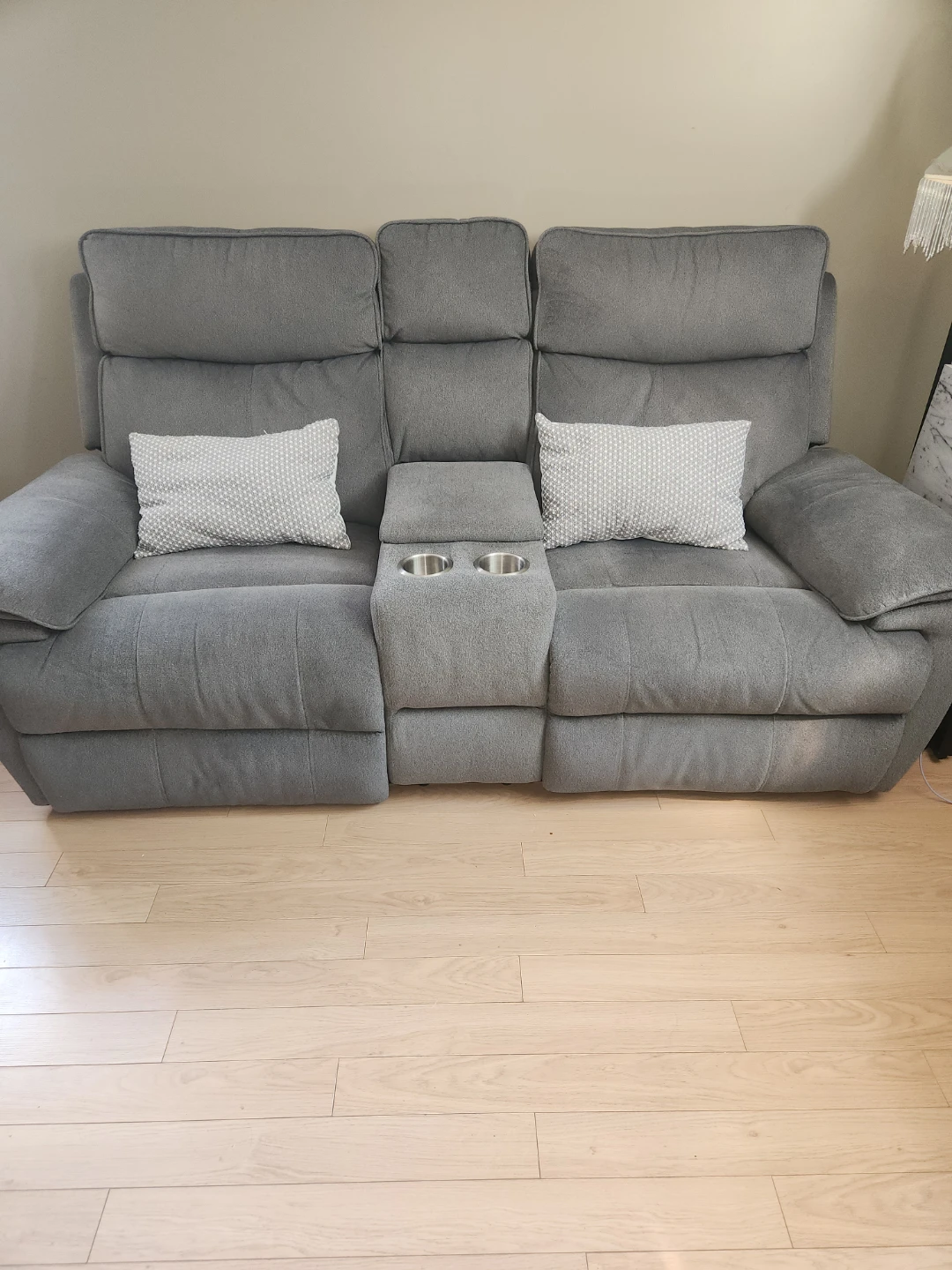 Grey Fabric Recliner Sofa with Storage and USB Ports
