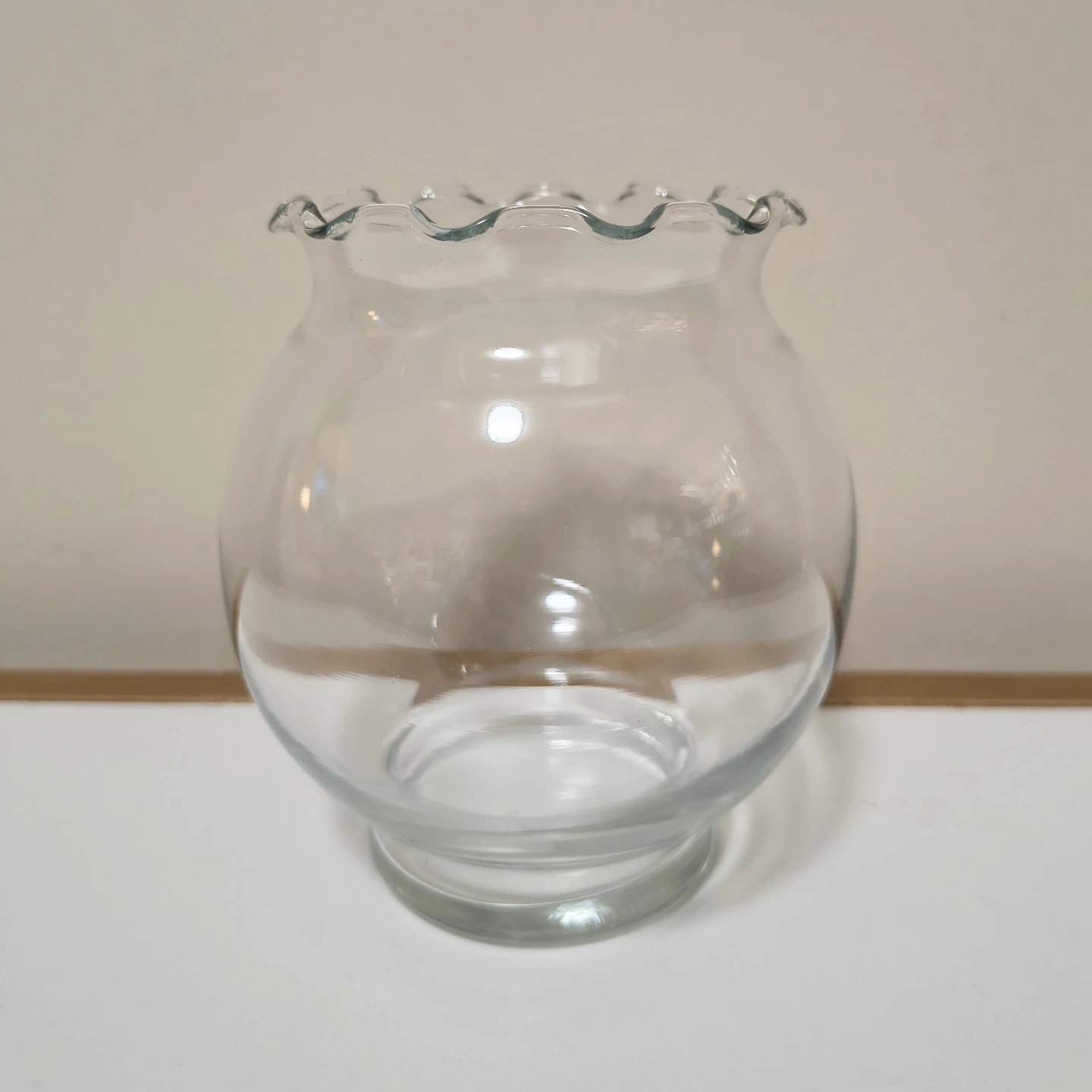 Glass Candle Holder with Scalloped Rim