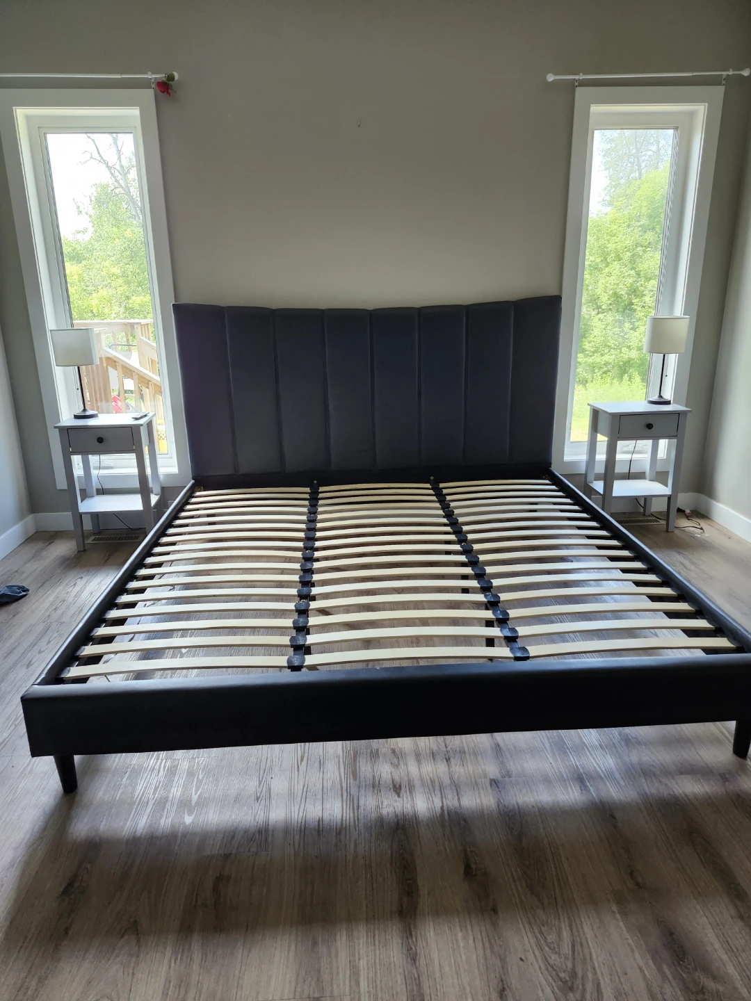 Black Faux Leather Platform Bed Frame with Padded Headboard