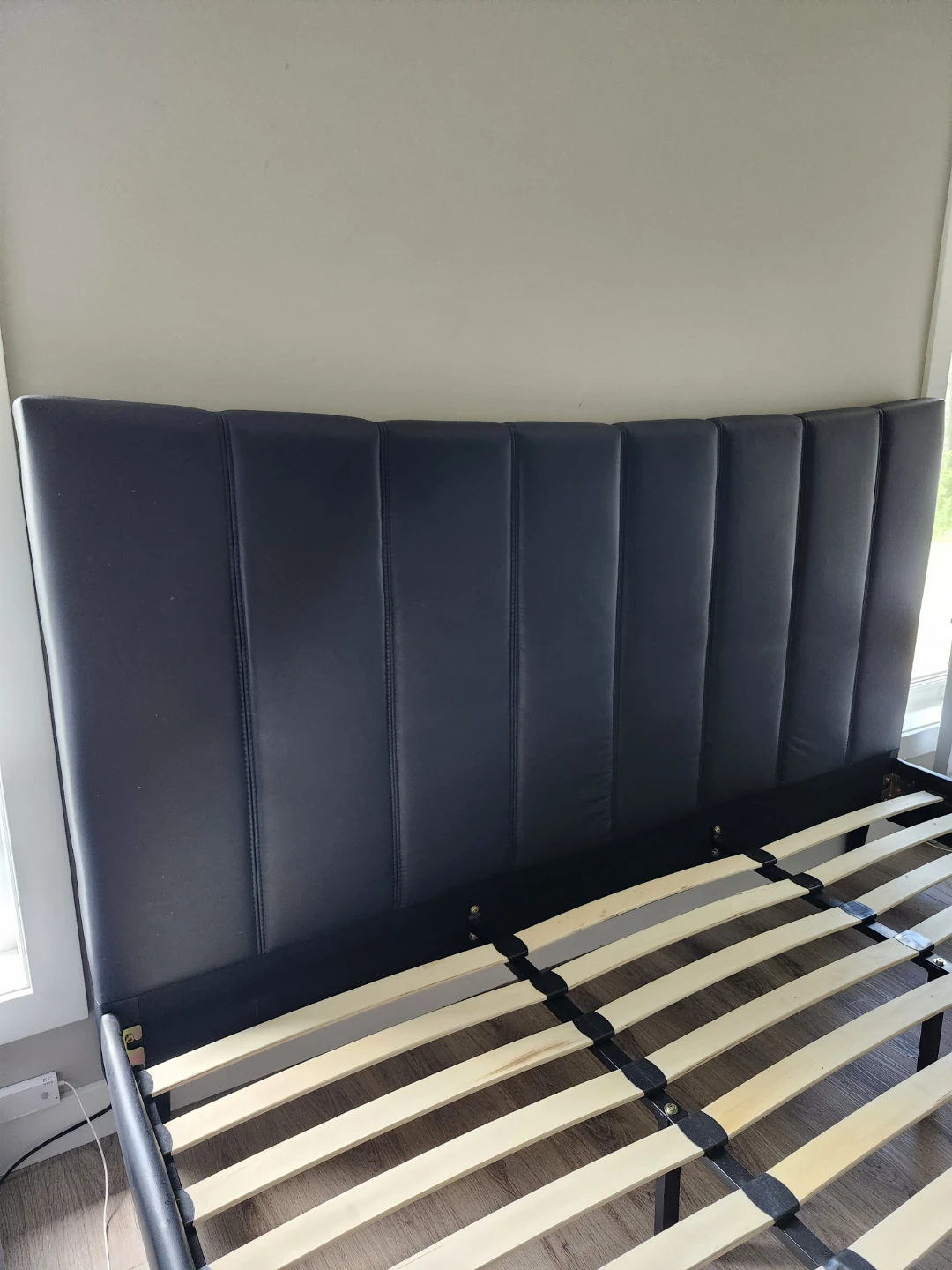 Black Faux Leather Platform Bed Frame with Padded Headboard - photo 2