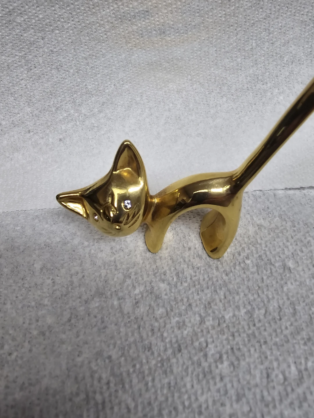 Gold Cat Ring Holder with Rhinestones