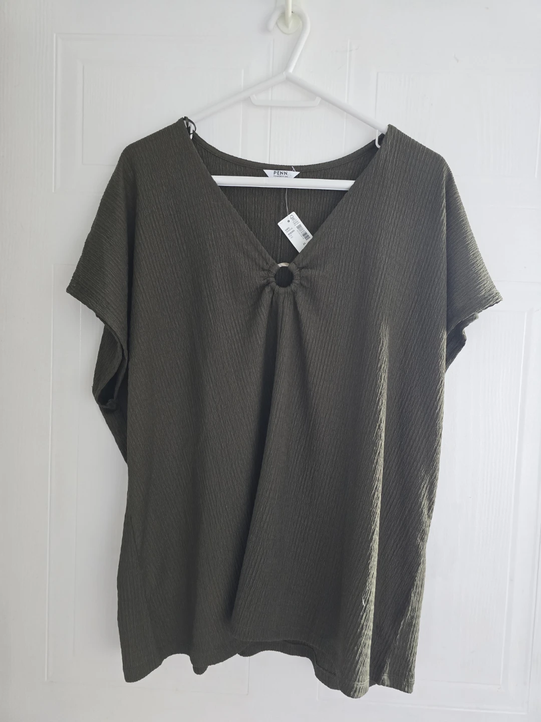 PENNINGTONS Olive Green Textured V-Neck Top