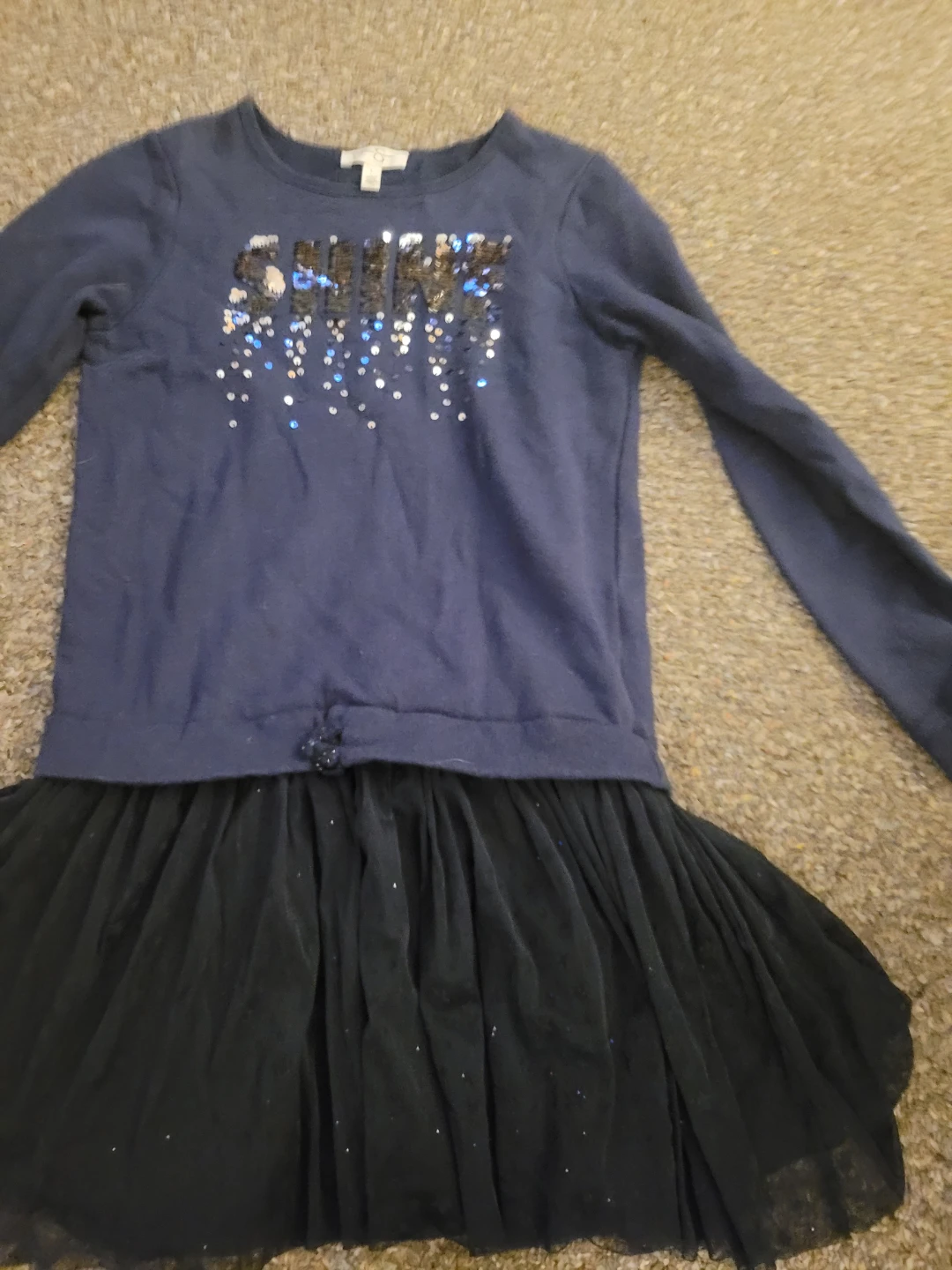 Girls navy blue dress with sequin "SHINE" text - photo 4