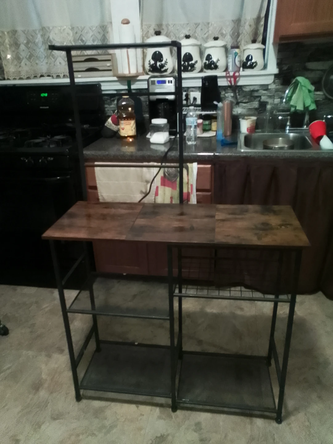 Table with power outlets for like a room or maybe kitchen and a