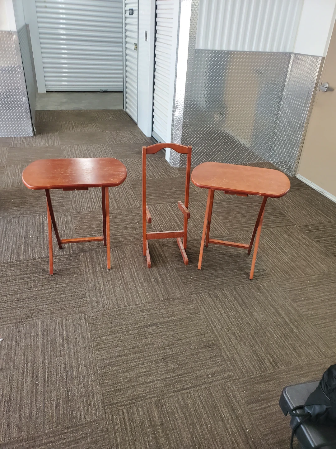 Set of 2 Small Wooden Tray Tables and Matching Stand