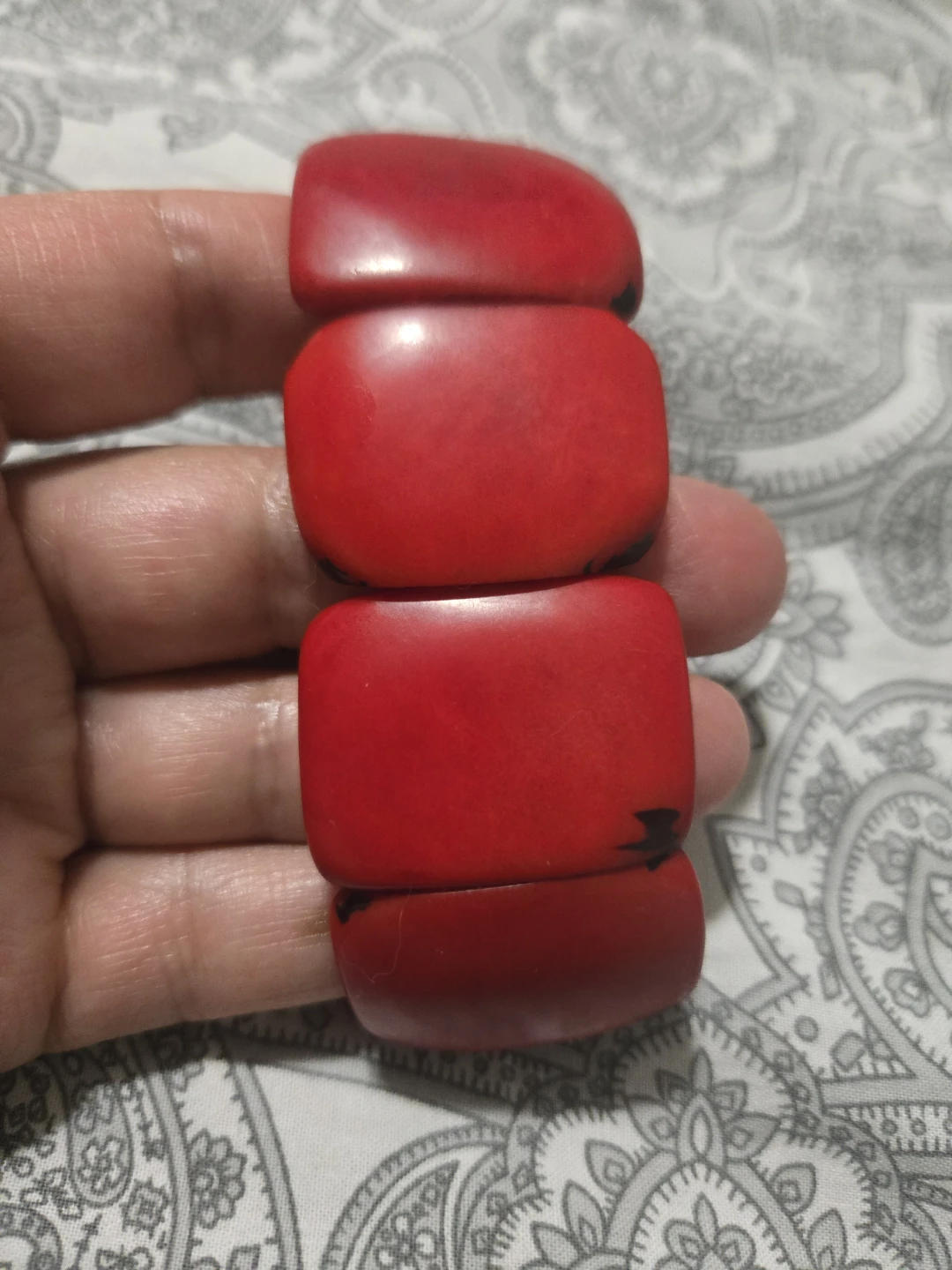 Red Tagua Nut  Stretch Bracelet