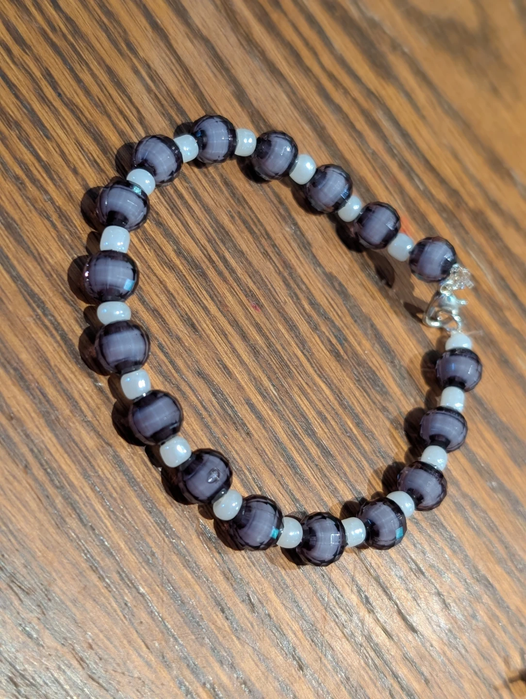 Purple and White Beaded Bracelet