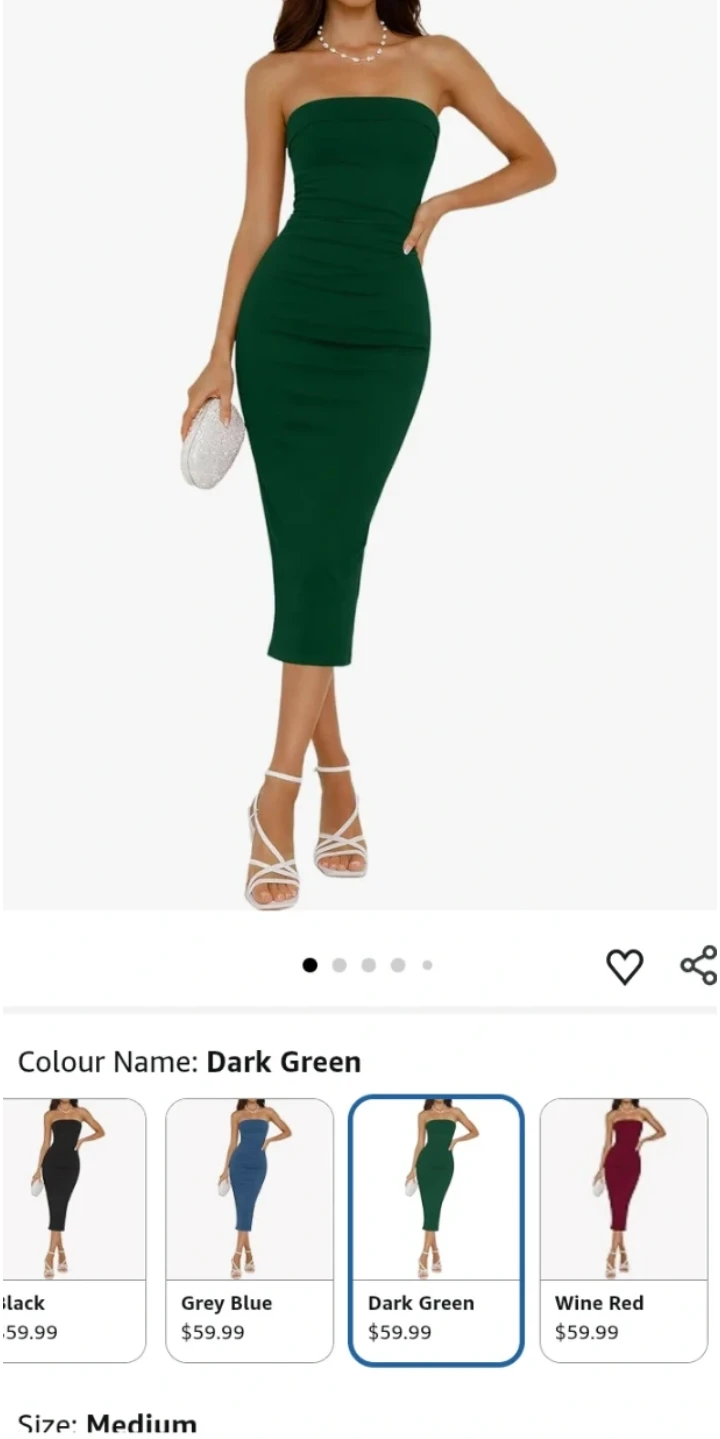 Strapless Bodycon Midi Dress - Dark Green, Size Medium