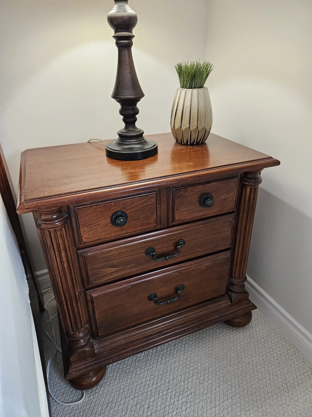 Wooden Sleigh Bed Frame with Matching Nightstands and Dresser - photo 2