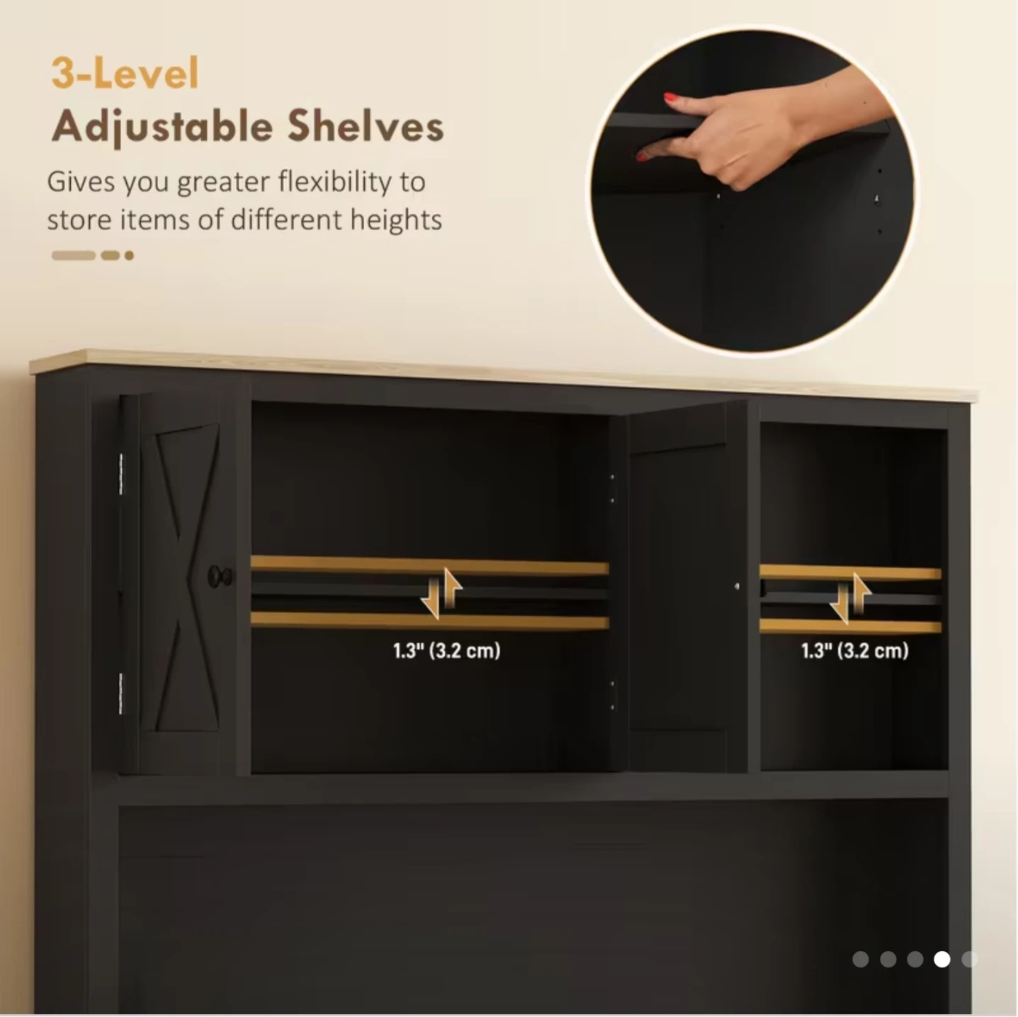 Black Kitchen Hutch with Trash Can Cabinet - photo 5
