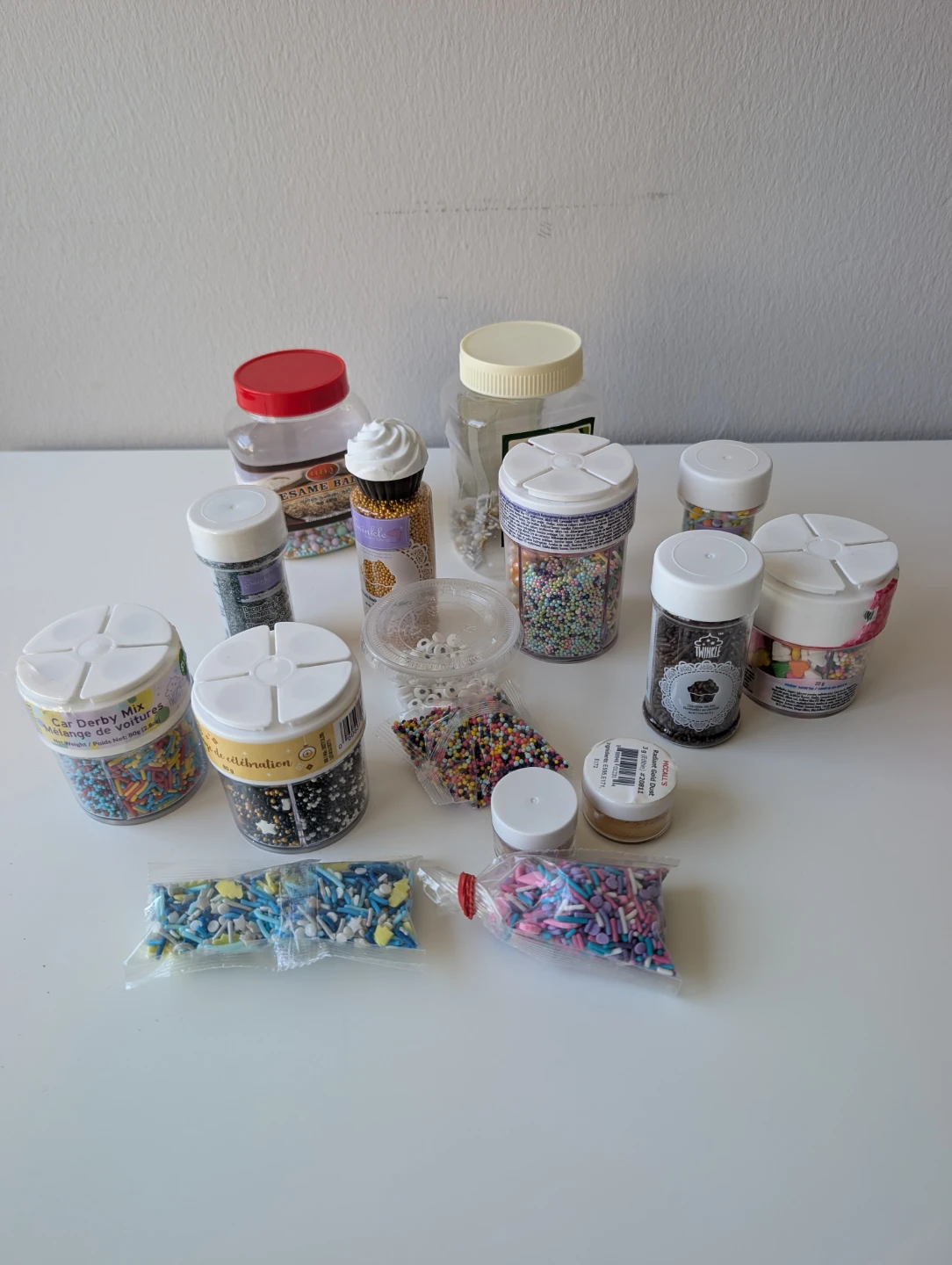 Assorted Cake Sprinkles and Decorating Supplies