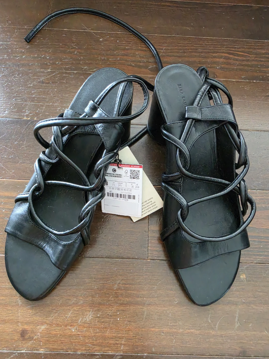 ZARA Black Strappy Block Heel Sandals size 7.5
