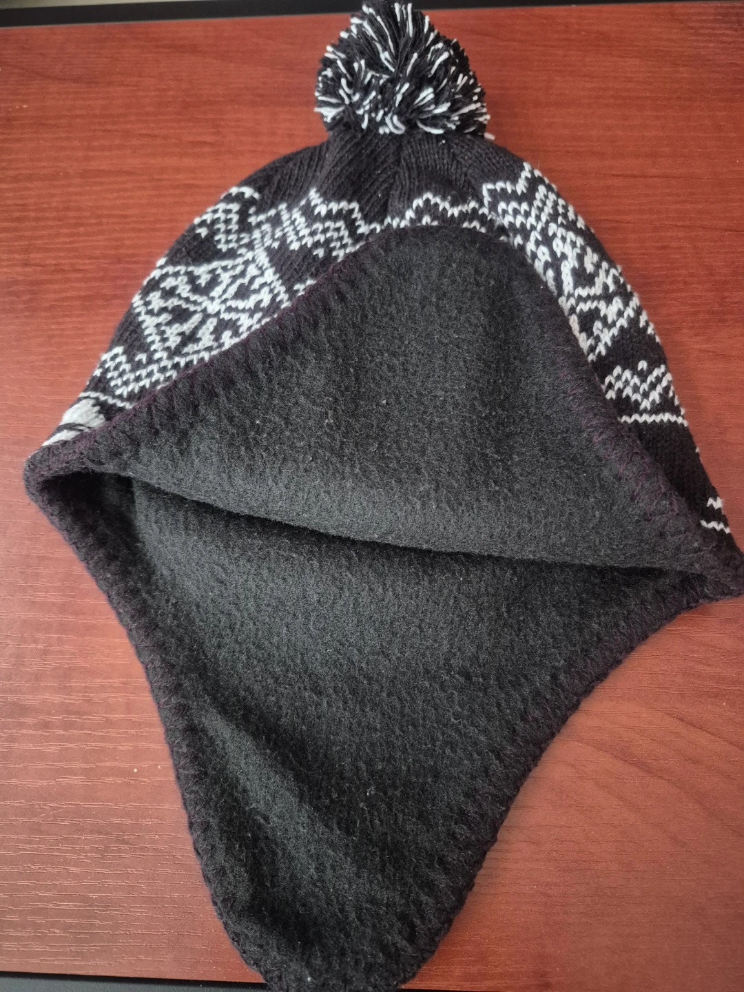 Black & White Knit Winter Hat with Pom - photo 2